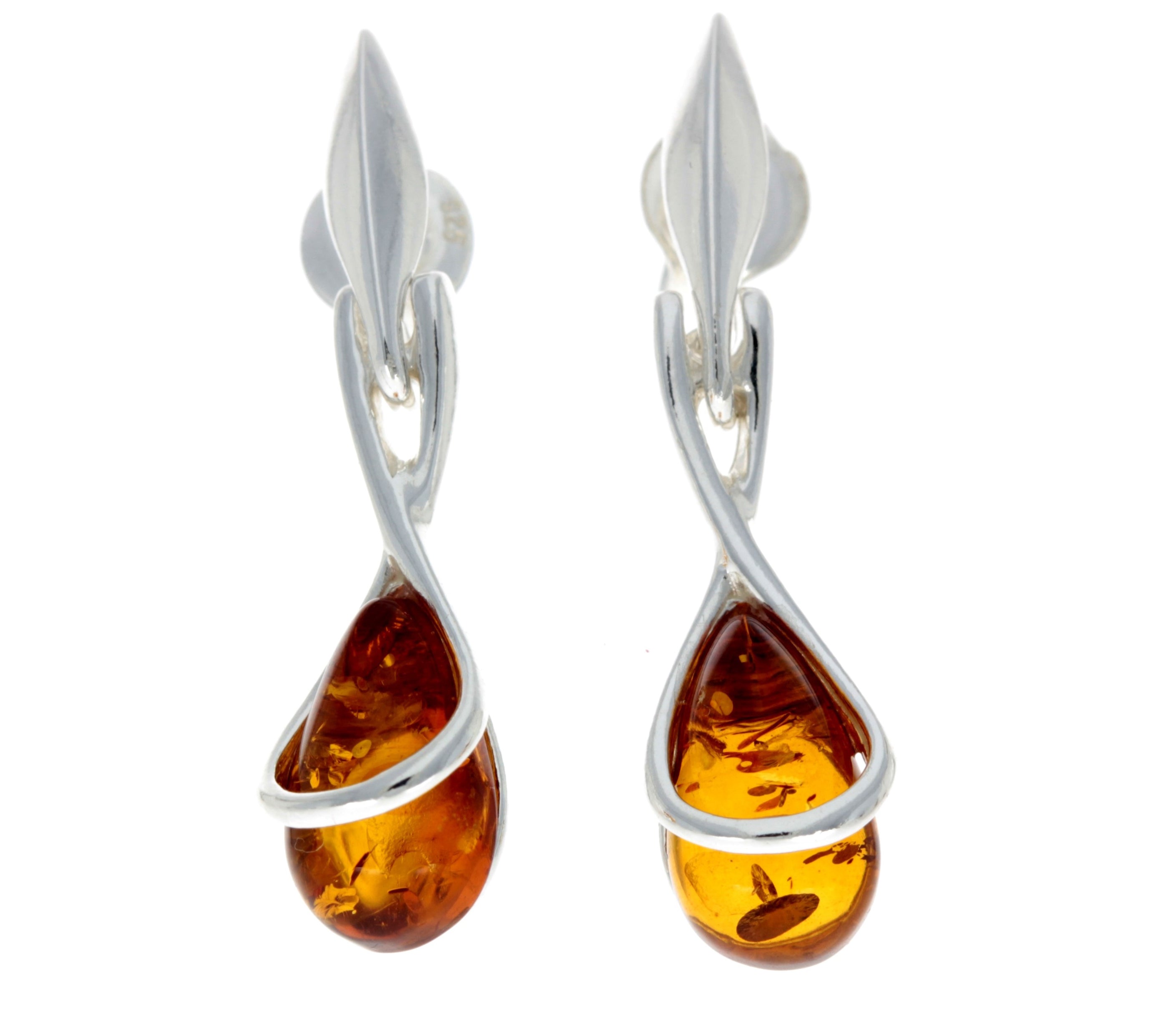 925 Sterling Silver with Amber Modern Drop Earrings - GL151