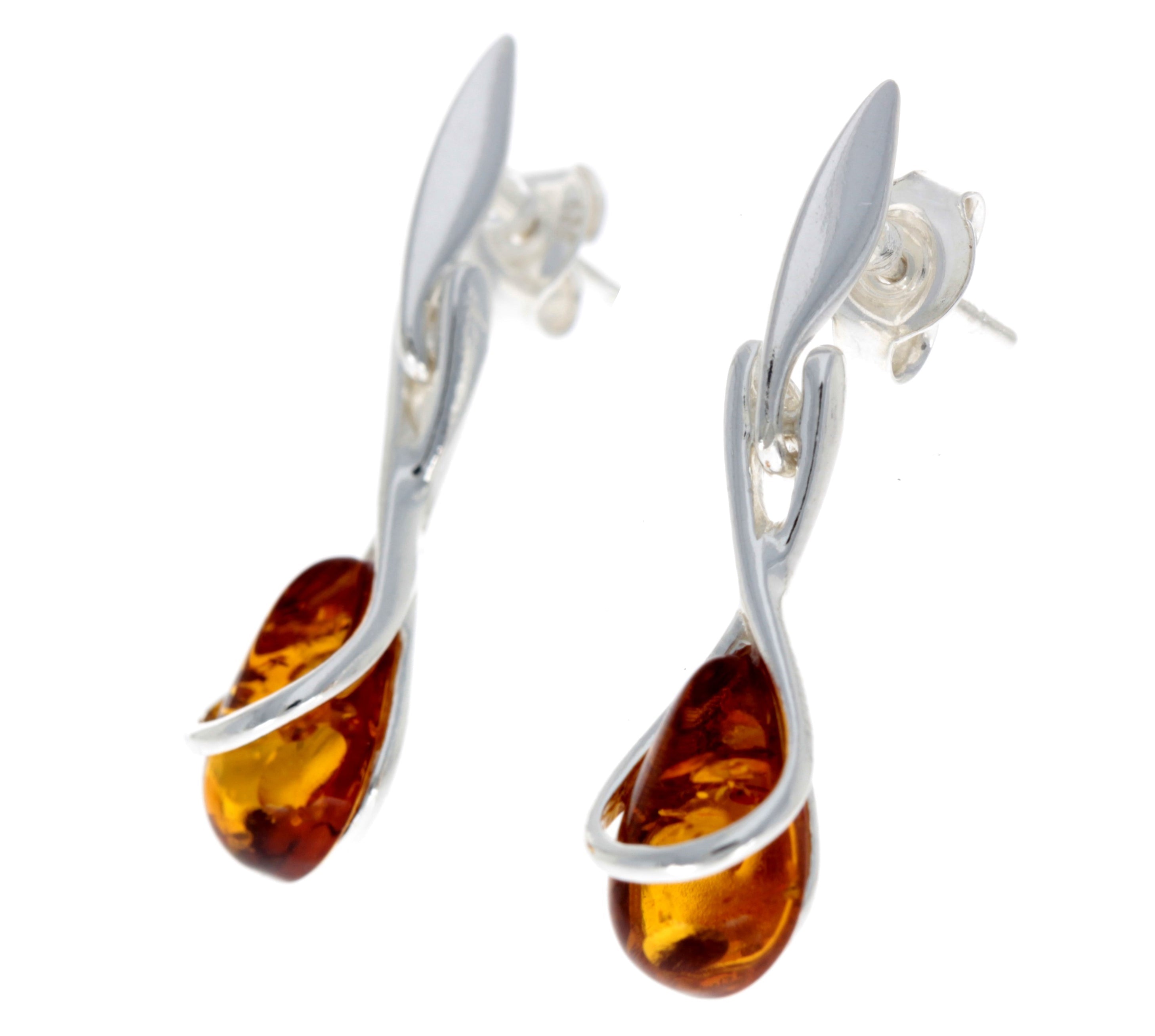 925 Sterling Silver with Amber Modern Drop Earrings - GL151