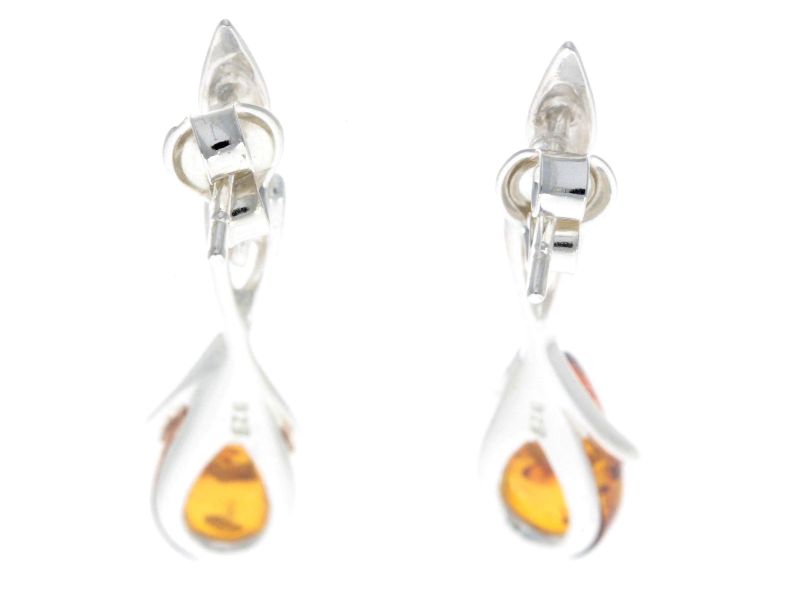 925 Sterling Silver with Amber Modern Drop Earrings - GL151