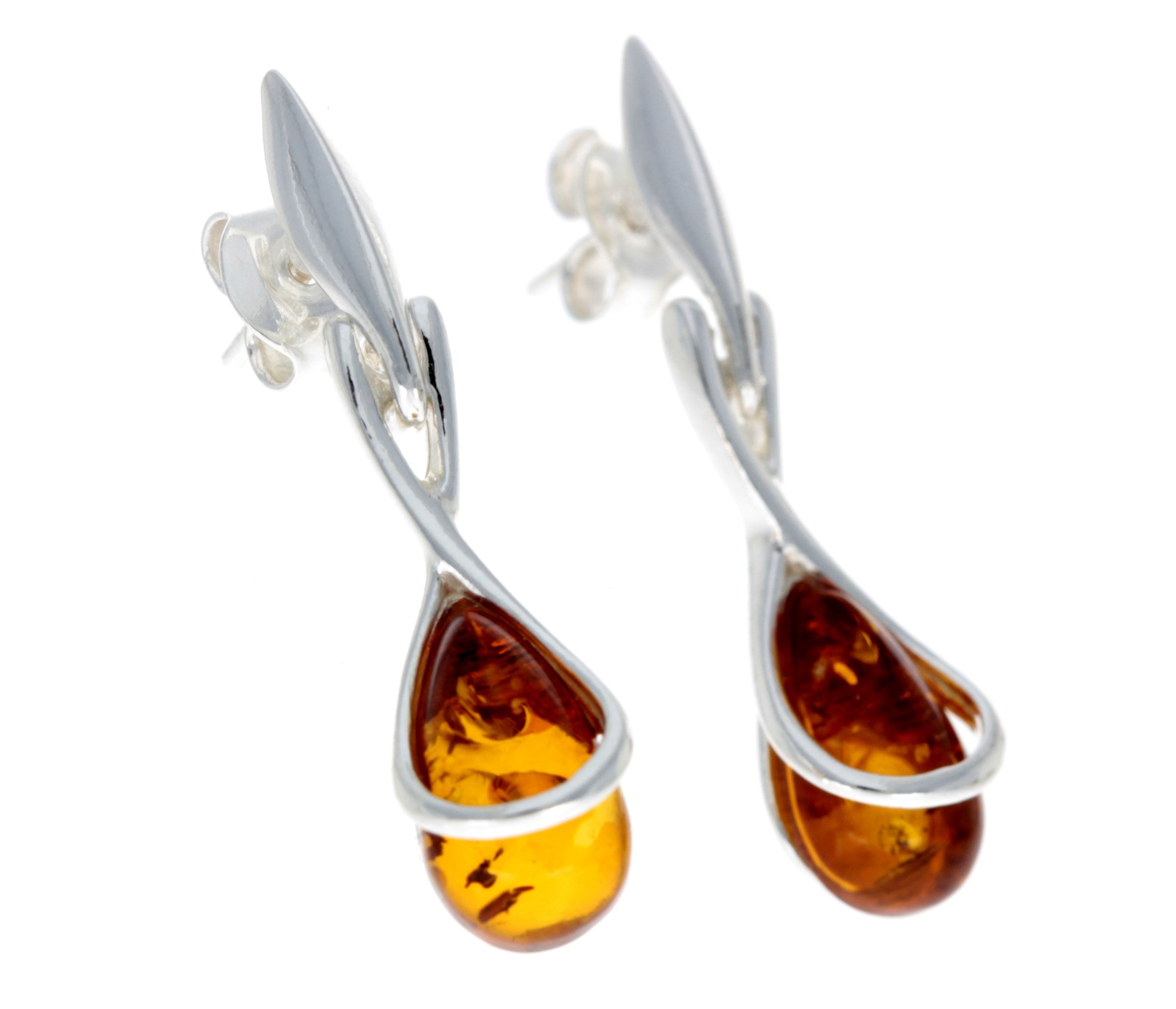 925 Sterling Silver with Amber Modern Drop Earrings - GL151