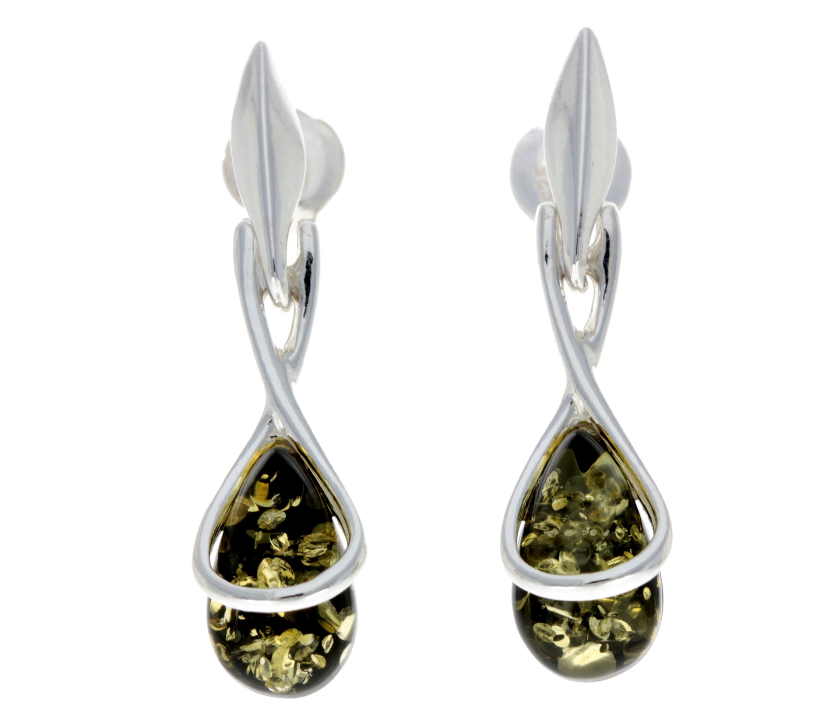 925 Sterling Silver with Amber Modern Drop Earrings - GL151