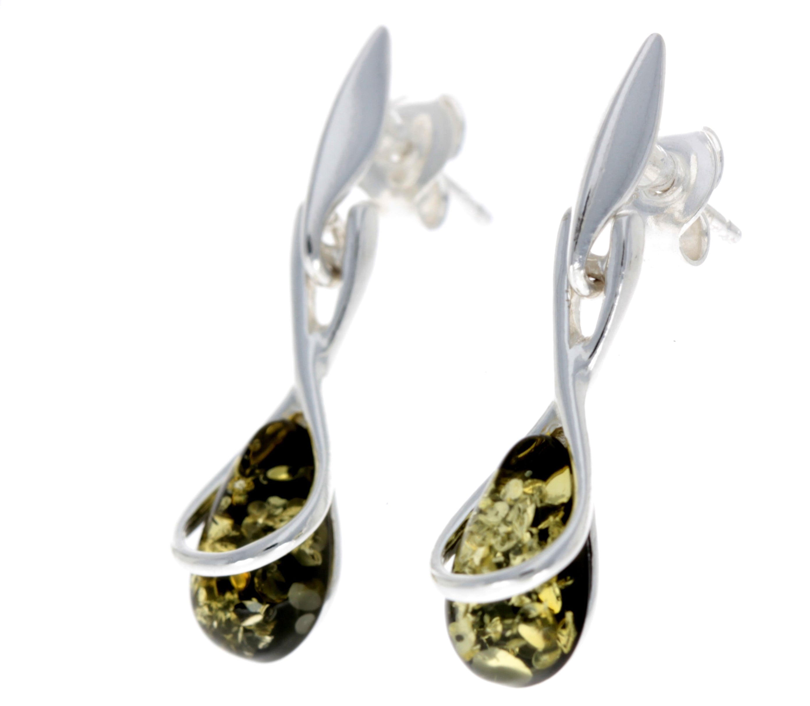 925 Sterling Silver with Amber Modern Drop Earrings - GL151