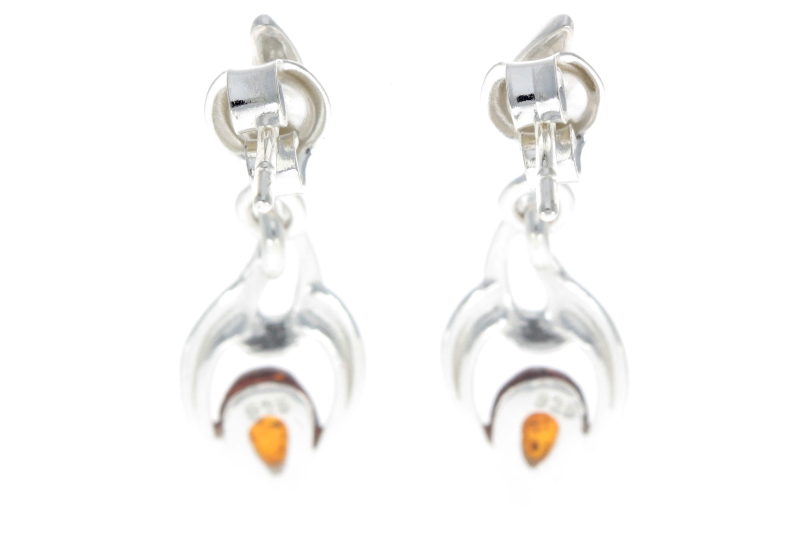 925 Sterling Silver & Genuine Baltic Amber Modern Drop Earrings - GL152