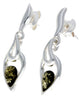 925 Sterling Silver & Genuine Baltic Amber Modern Drop Earrings - GL152