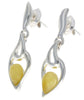 925 Sterling Silver & Genuine Baltic Amber Modern Drop Earrings - GL152