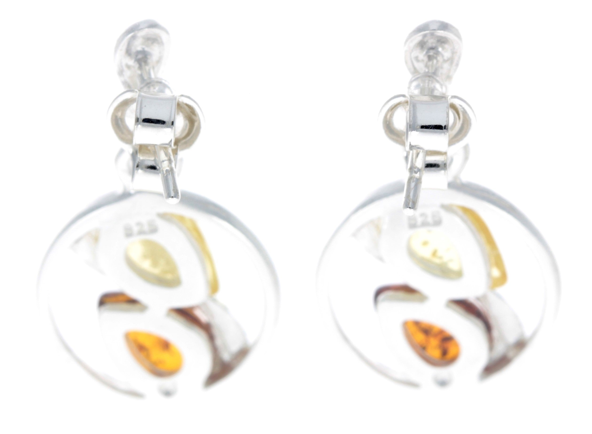 925 Sterling Silver & Genuine Baltic Amber Modern Drop Earrings - GL153