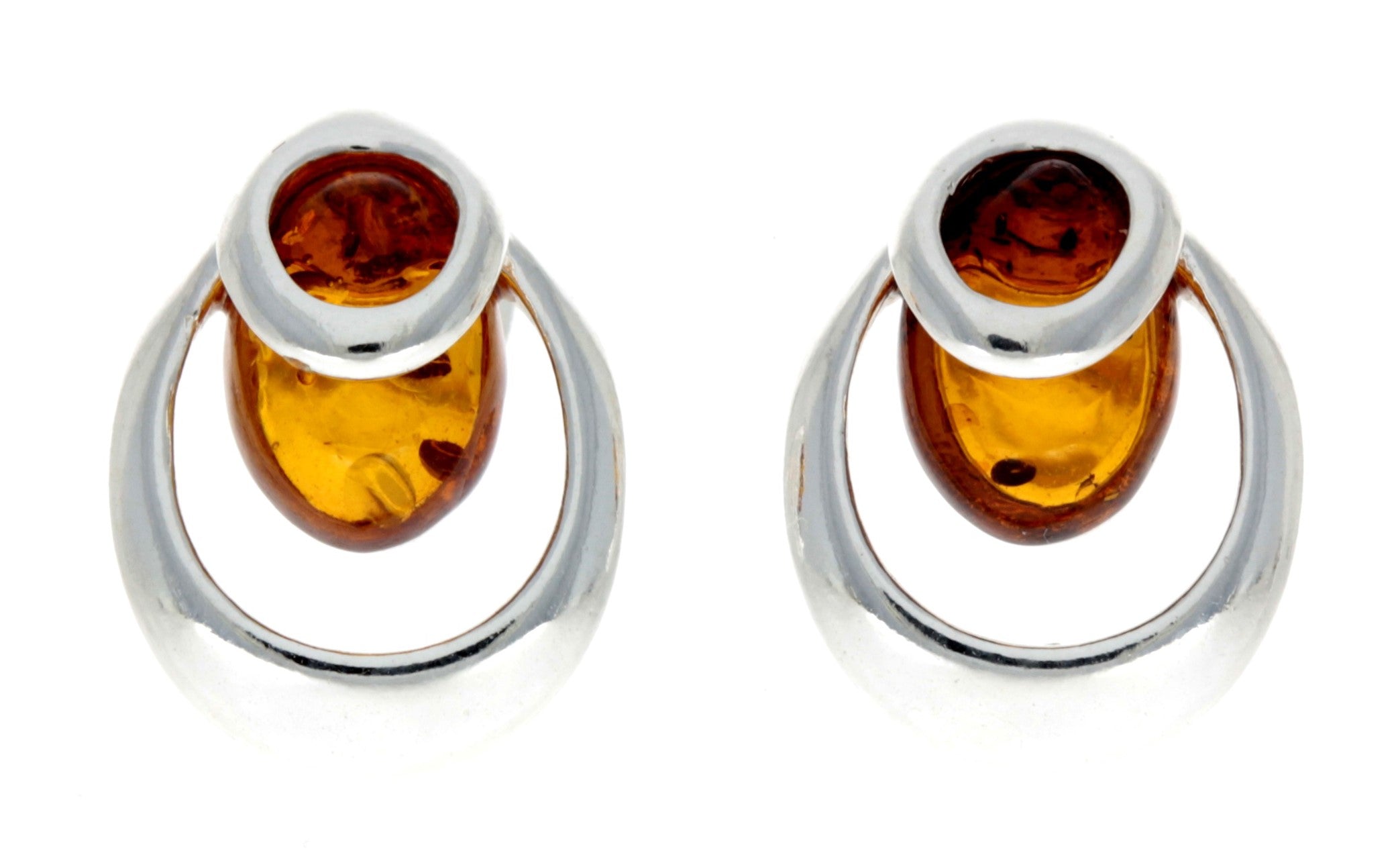 925 Sterling Silver & Genuine Baltic Amber Modern Studs Earrings - GL155