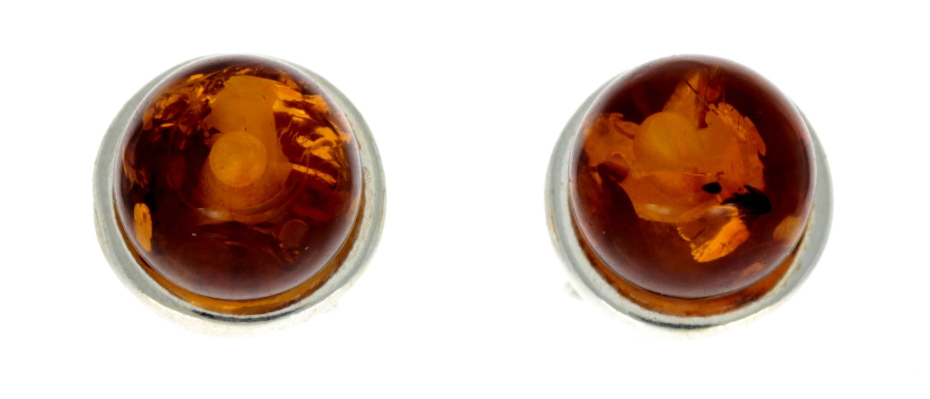 925 Sterling Silver & Genuine Baltic Amber Classic Round Studs Earrings - GL157