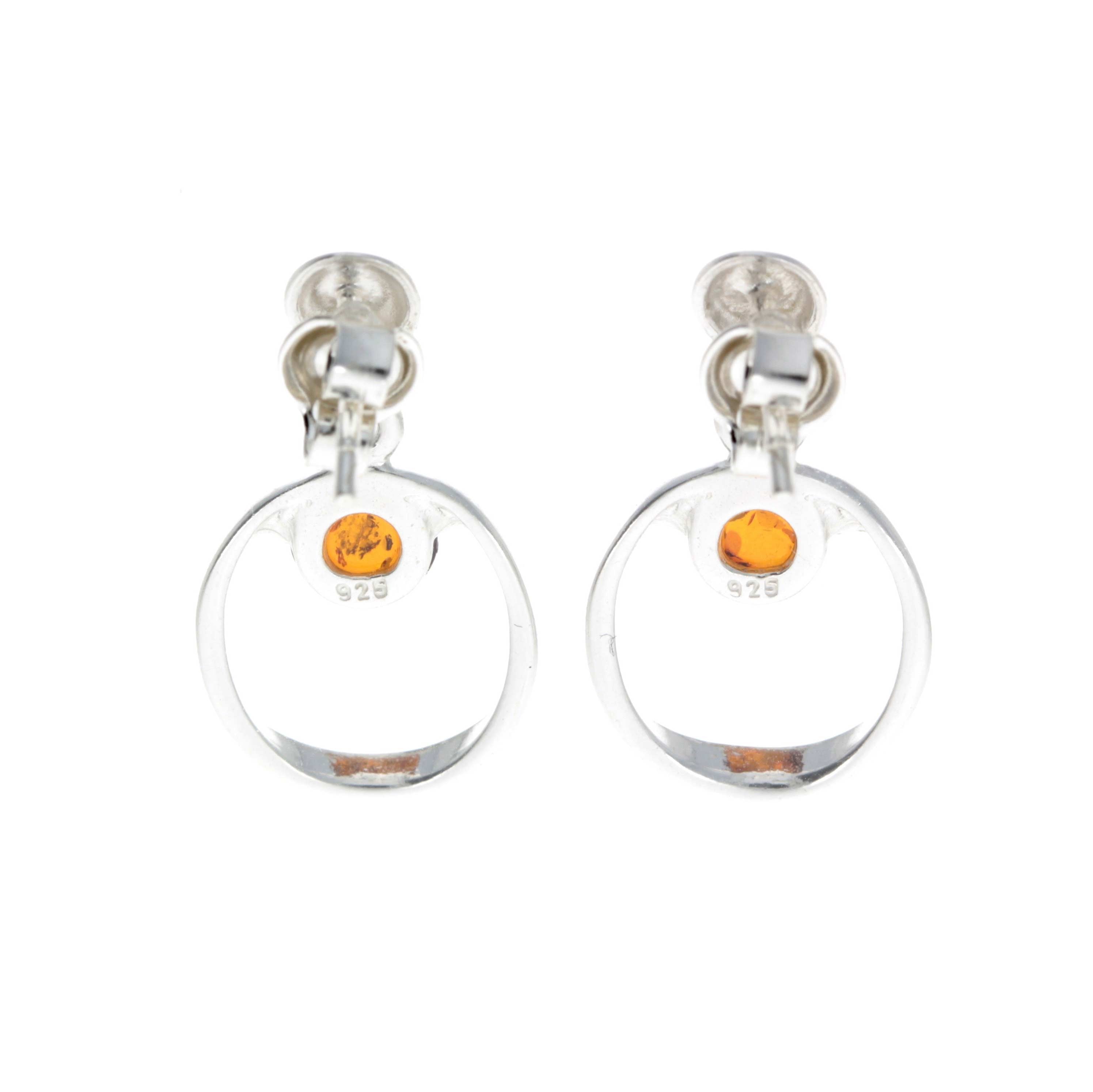 925 Sterling Silver & Genuine Baltic Amber Modern Drop Earrings - GL165