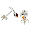 925 Sterling Silver & Genuine Baltic Amber Modern Celtic Studs Earrings - GL167