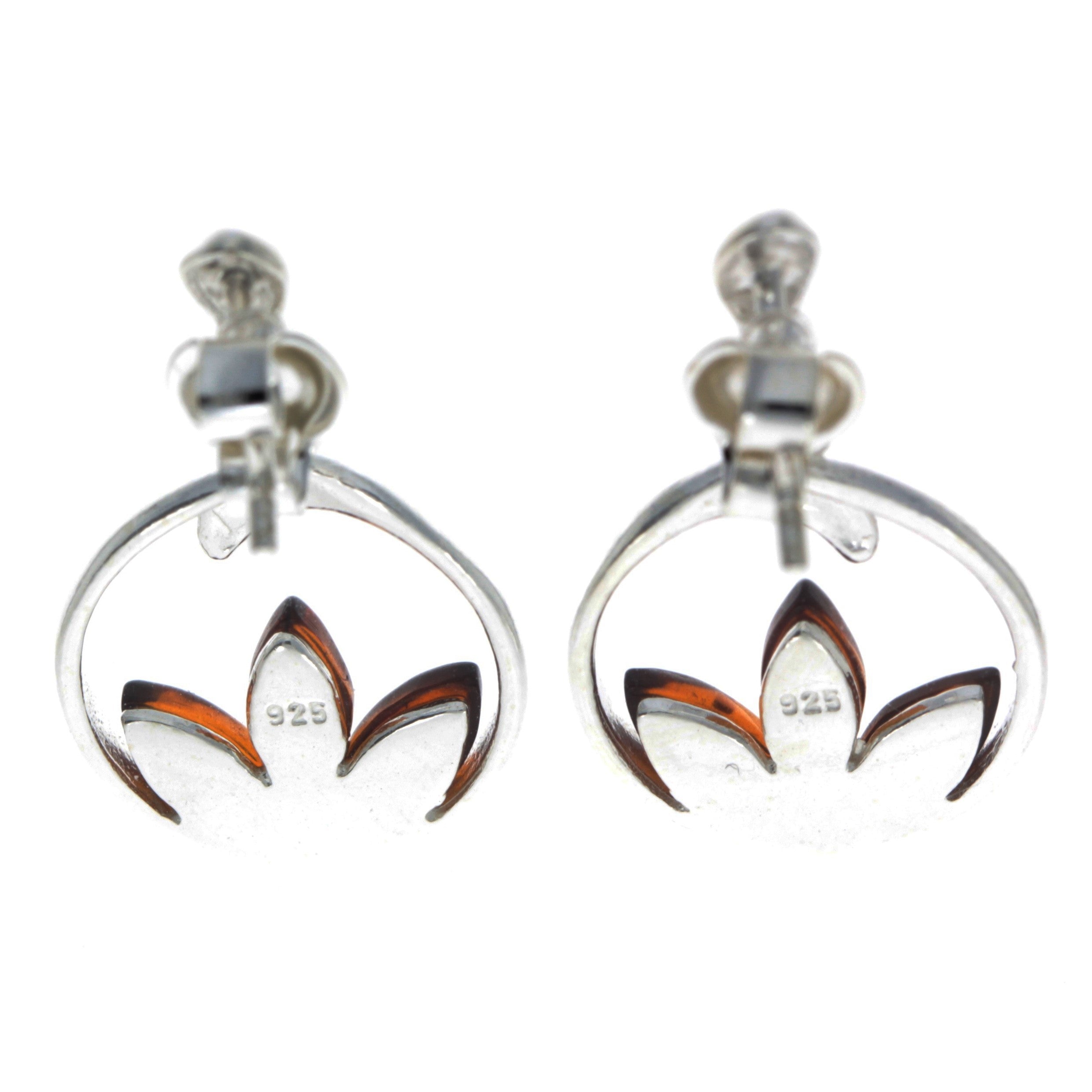 925 Sterling Silver & Genuine Baltic Amber Modern Drop Earrings - GL171