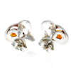 925 Sterling Silver & Genuine Baltic Amber Modern Hearts Studs Earrings - GL178