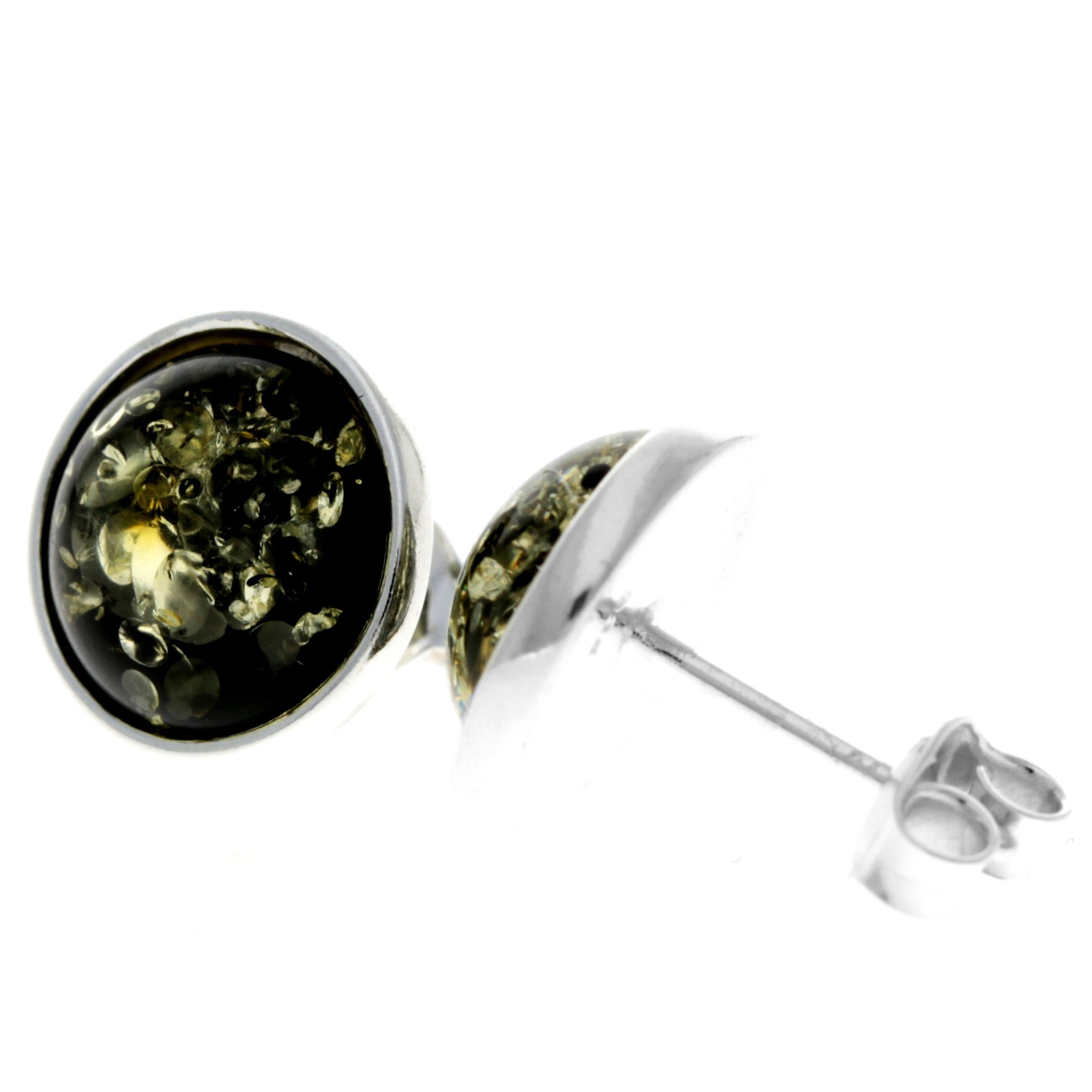 925 Sterling Silver & Genuine Baltic Amber Classic Round Studs Earrings various sizes - GL189