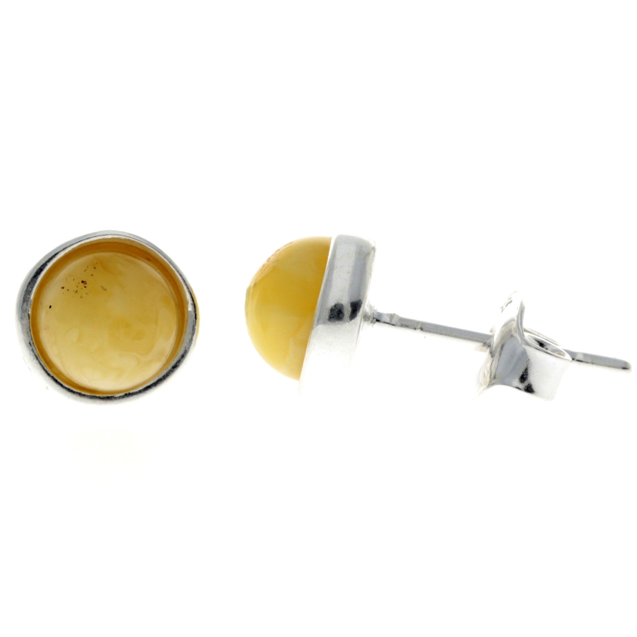 925 Sterling Silver & Genuine Baltic Amber Classic Round Studs Earrings various sizes - GL189