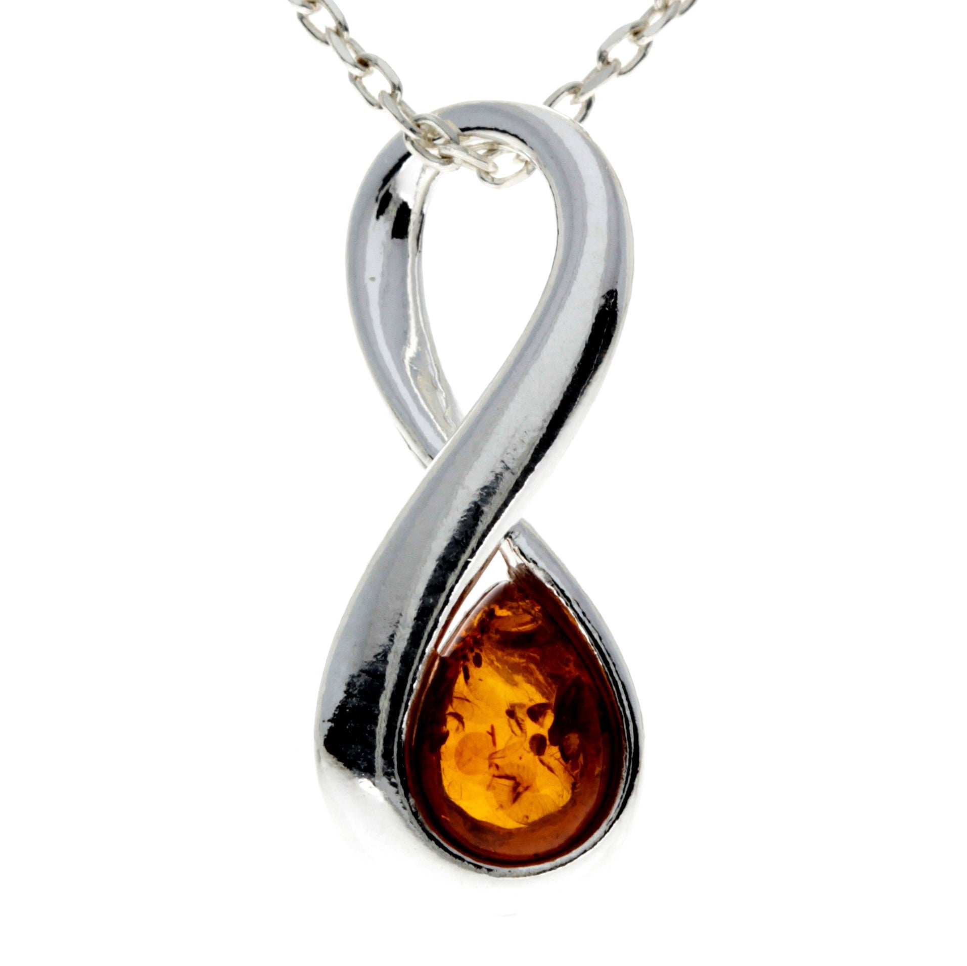 925 Sterling Silver & Genuine Baltic Amber Modern Infinity Pendant - GL2029C