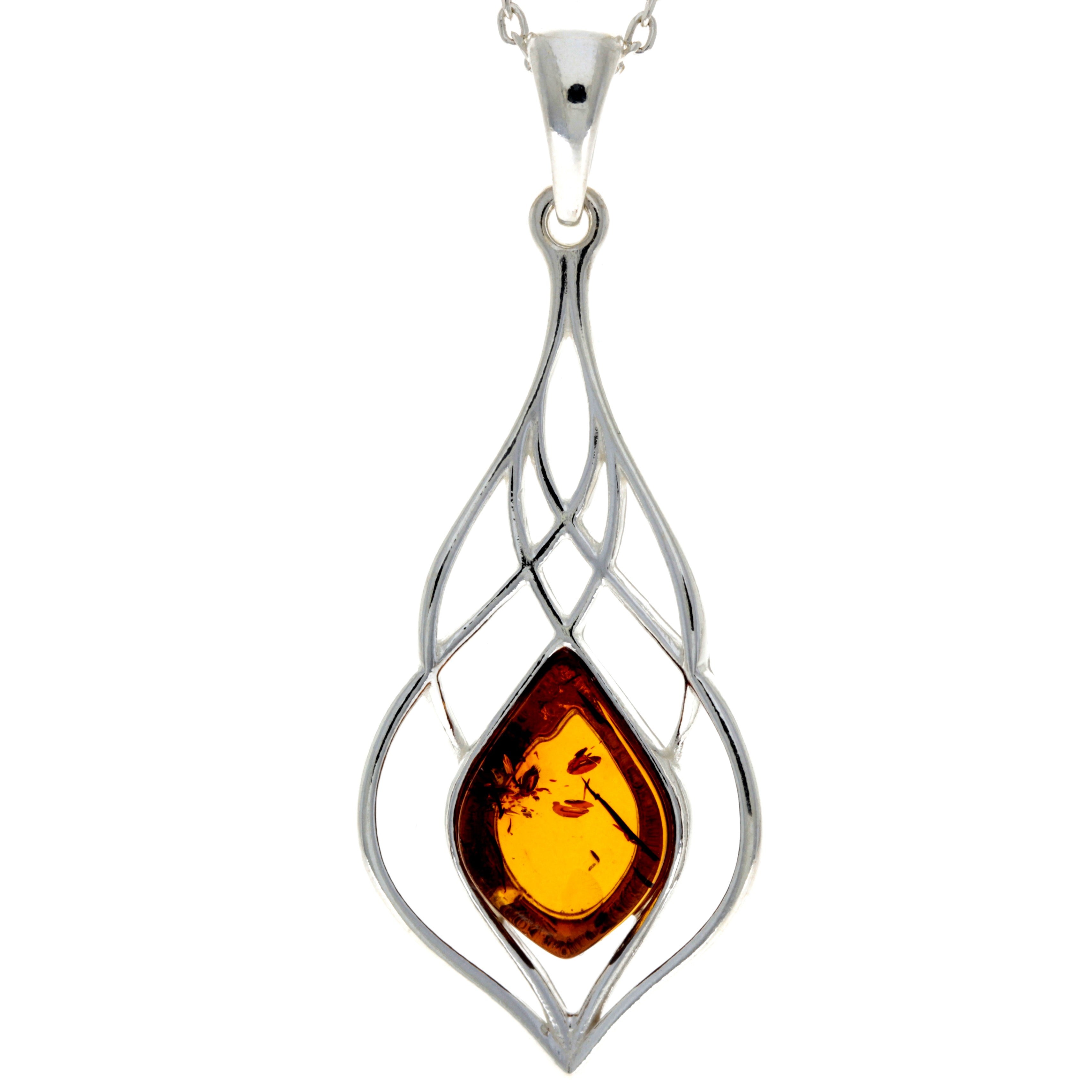 925 Steling Silver & Genuine Baltic Amber Modern Celtic Pendant - GL2030