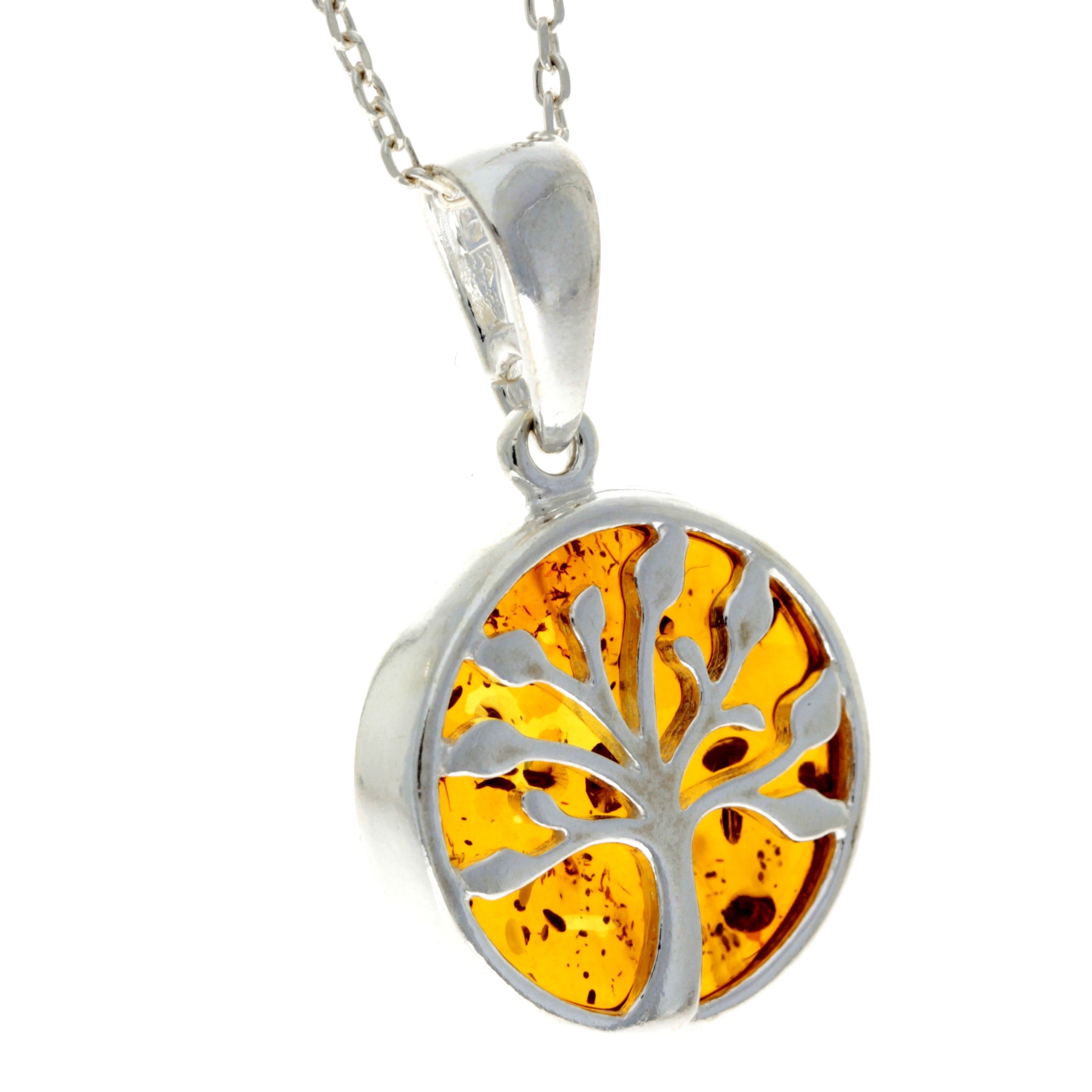 925 Sterling Silver & Genuine Baltic Amber Tree of Life Pendant - GL2031