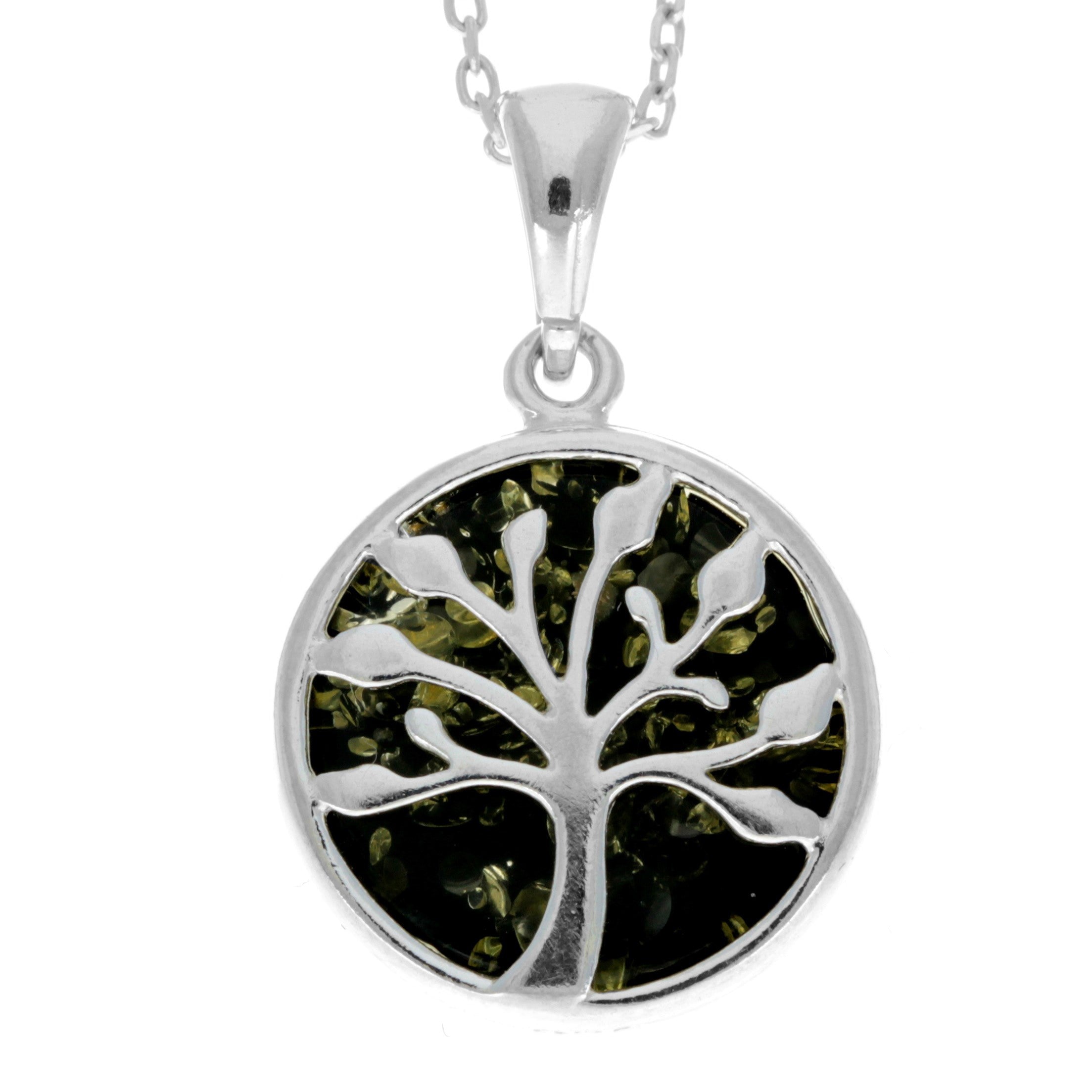 925 Sterling Silver & Genuine Baltic Amber Tree of Life Pendant - GL2031