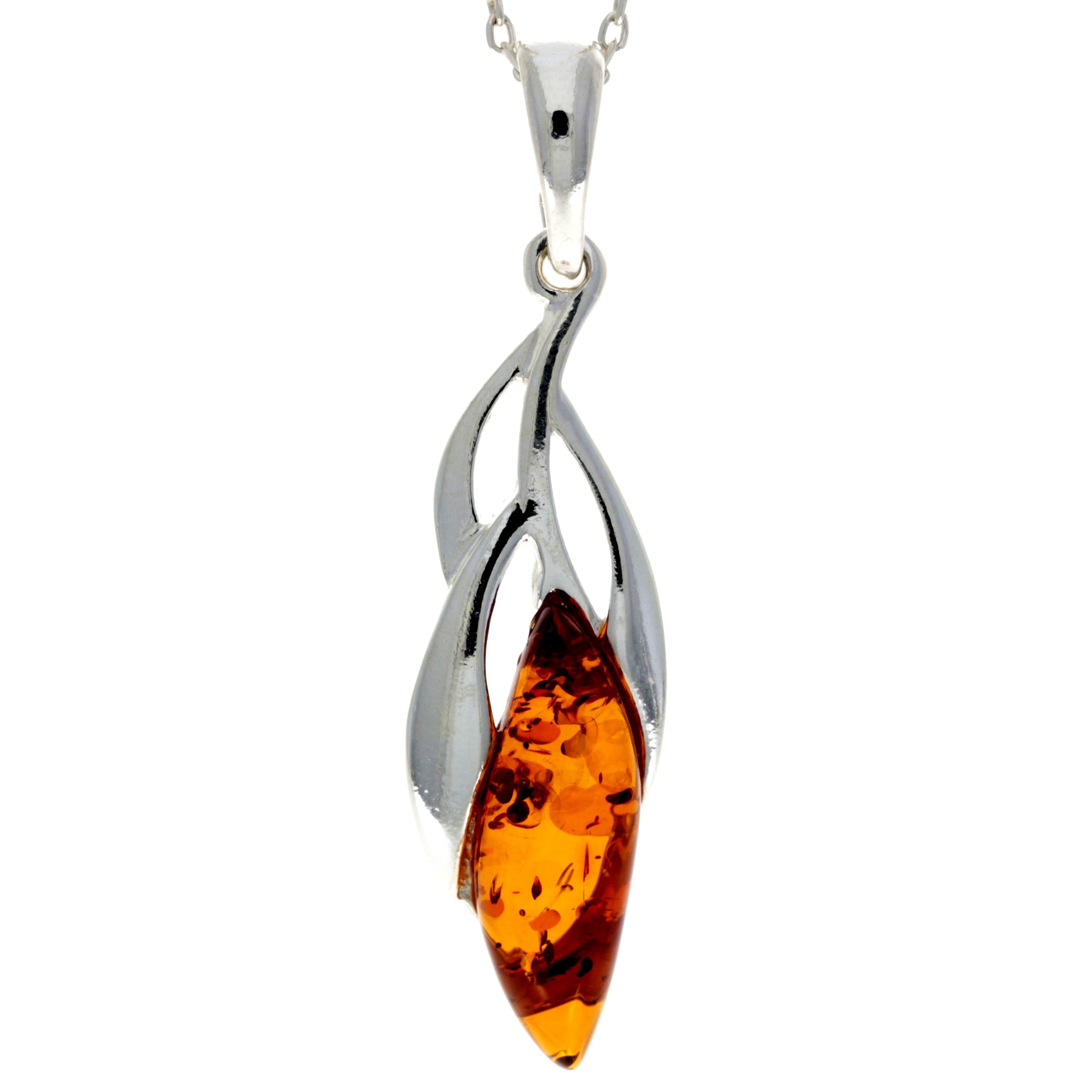 925 Sterling Silver & Genuine Baltic Amber Modern Pendant - GL2032