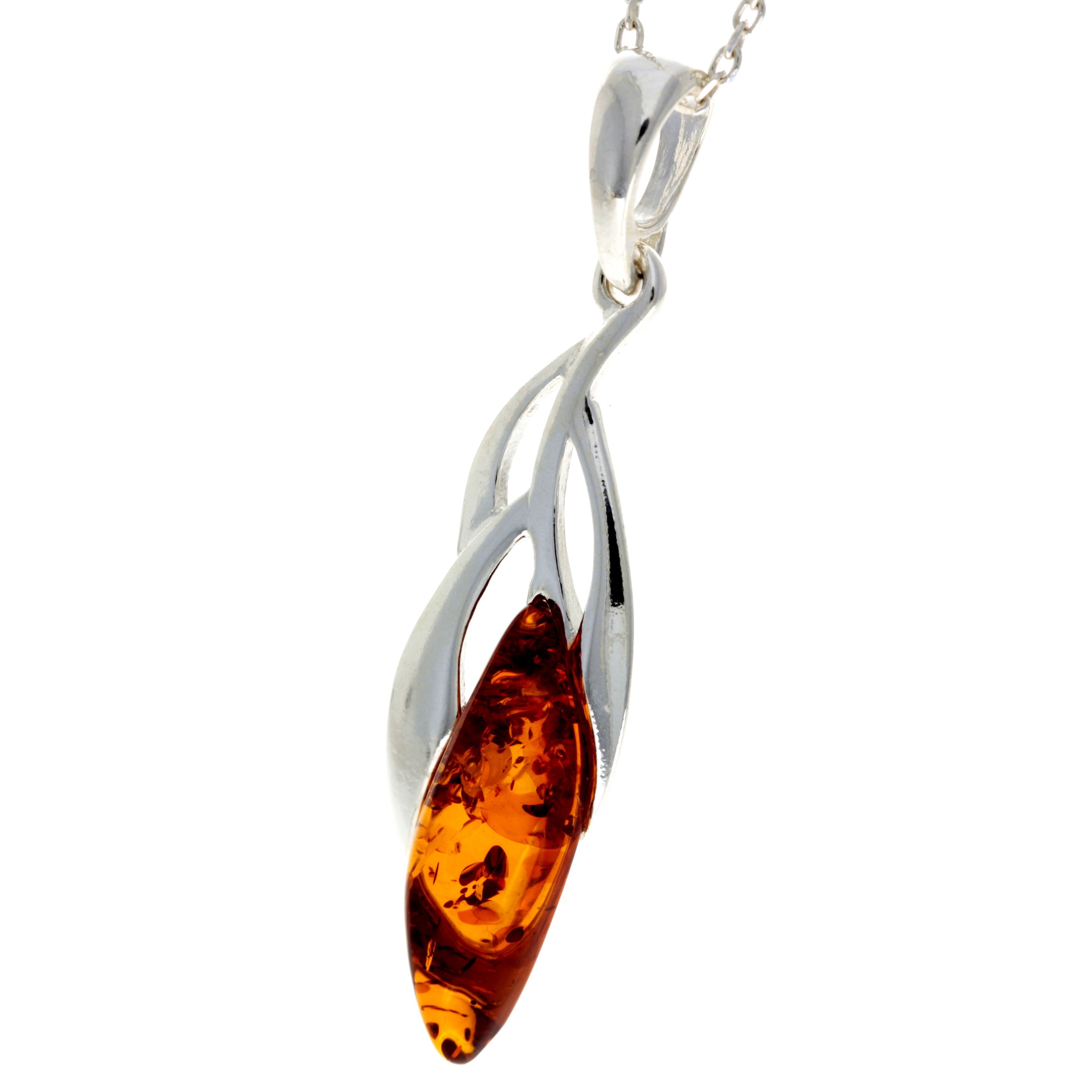 925 Sterling Silver & Genuine Baltic Amber Modern Pendant - GL2032