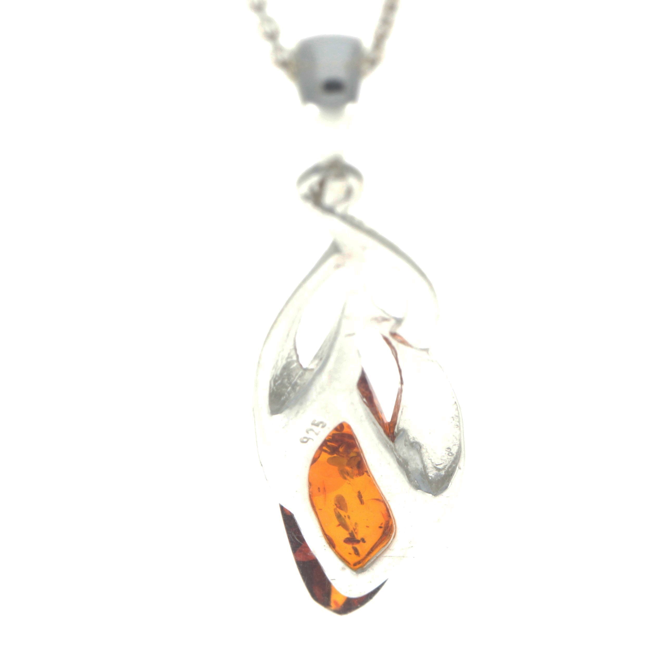 925 Sterling Silver & Genuine Baltic Amber Modern Pendant - GL2032