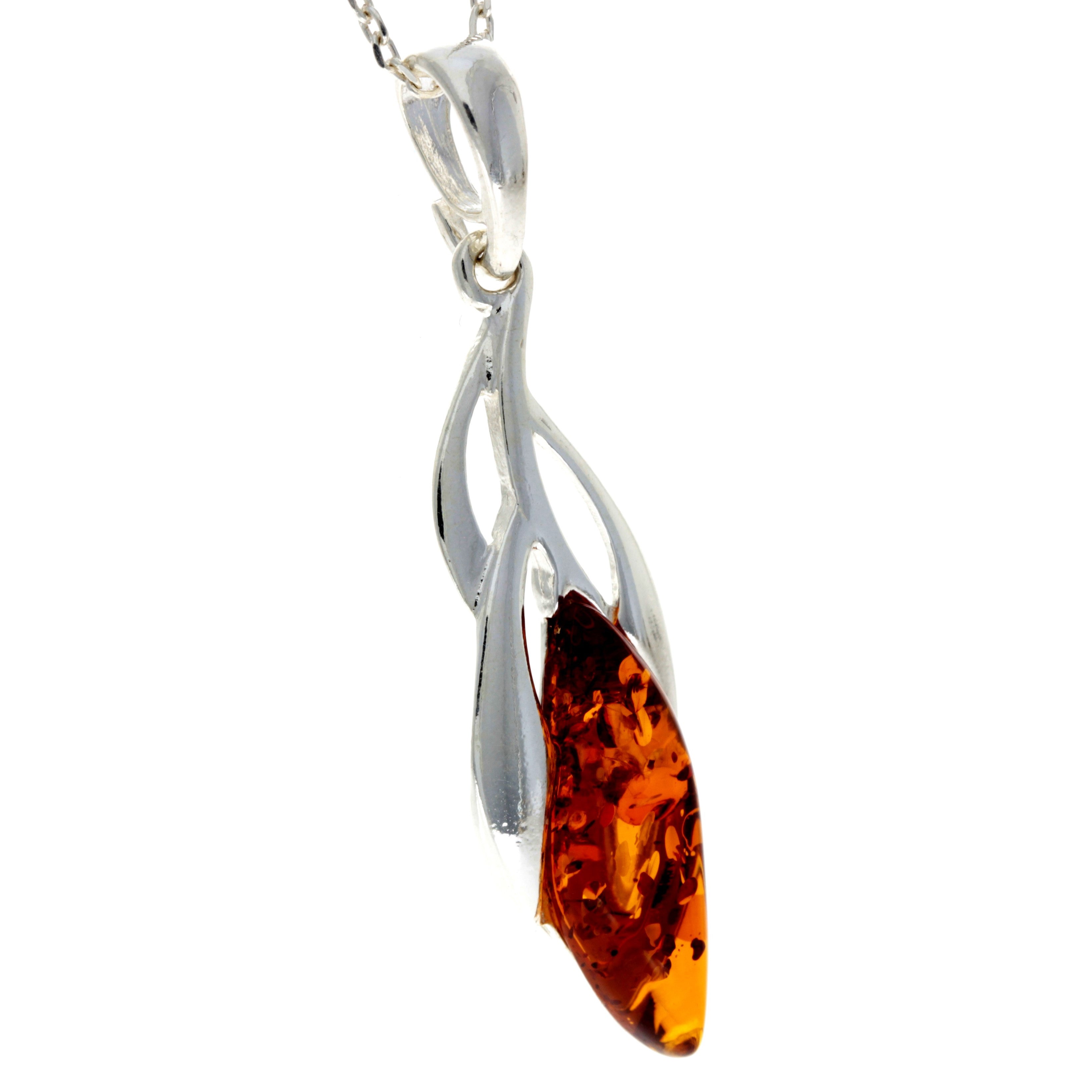 925 Sterling Silver & Genuine Baltic Amber Modern Pendant - GL2032