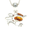 925 Sterling Silver & Genuine Baltic Amber Modern Pussy Cat Pendant - GL2034