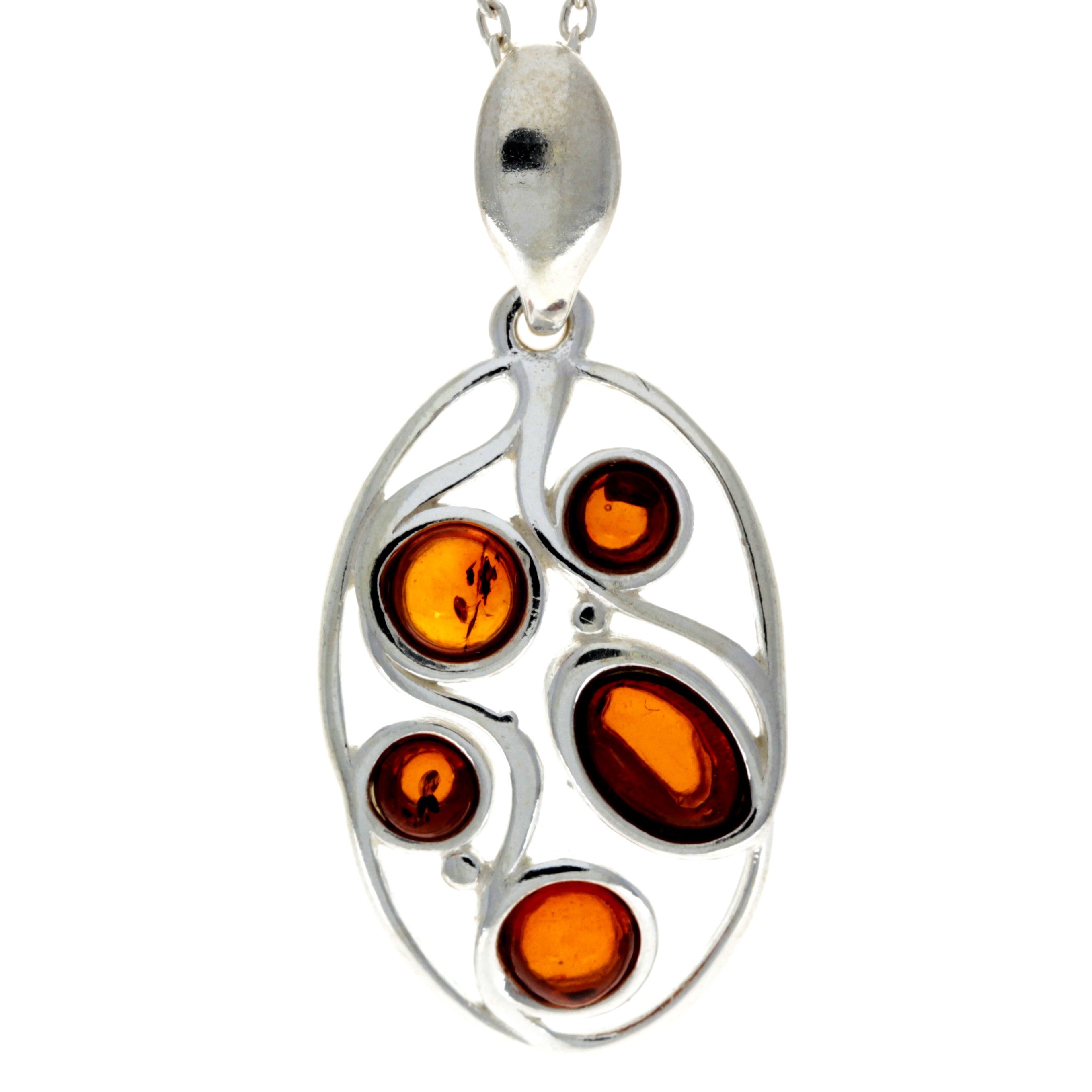 925 Sterling Silver & Genuine Baltic Amber Classic Pendant - GL2035