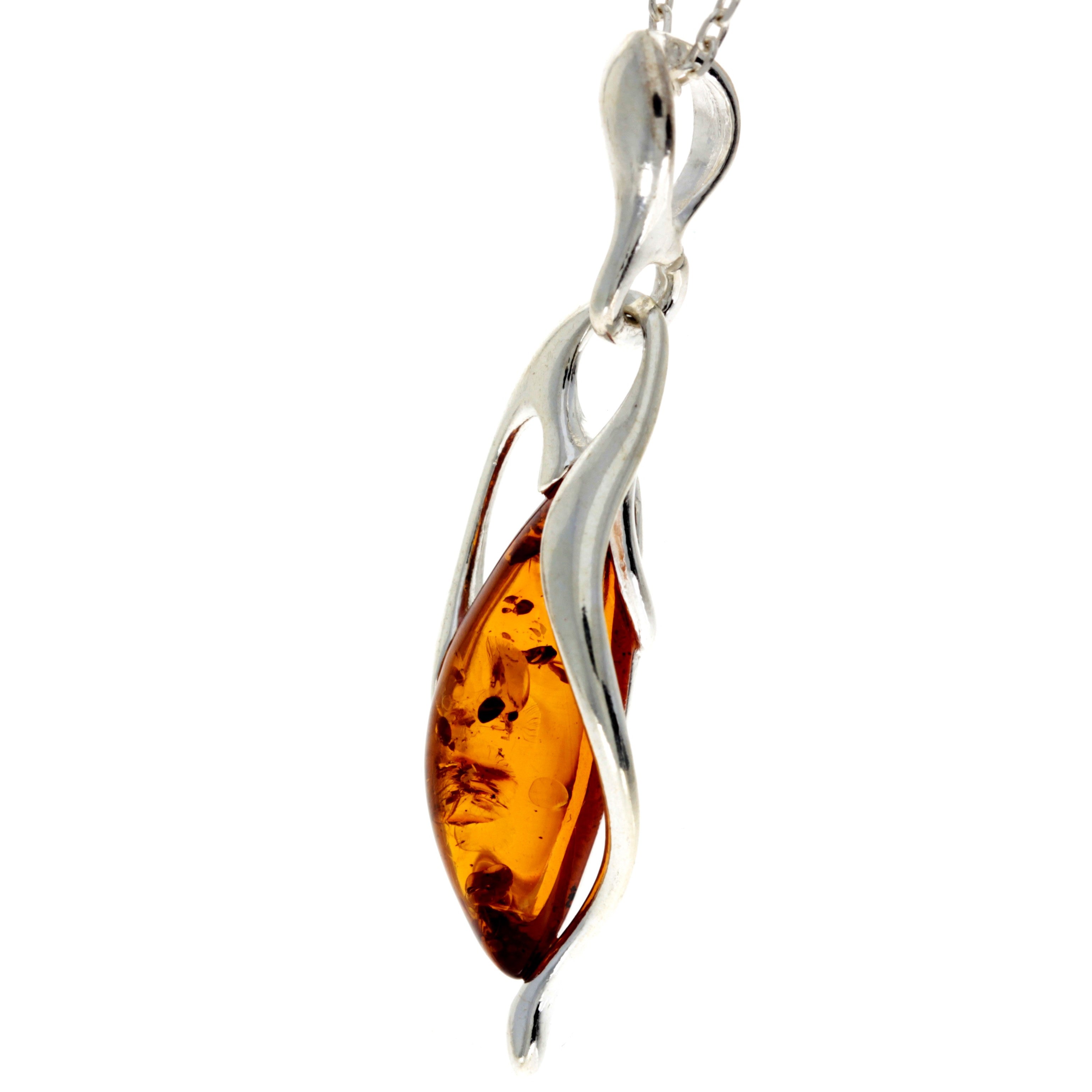 925 Sterling Silver & Genuine Baltic Amber Modern Pendant - GL2036