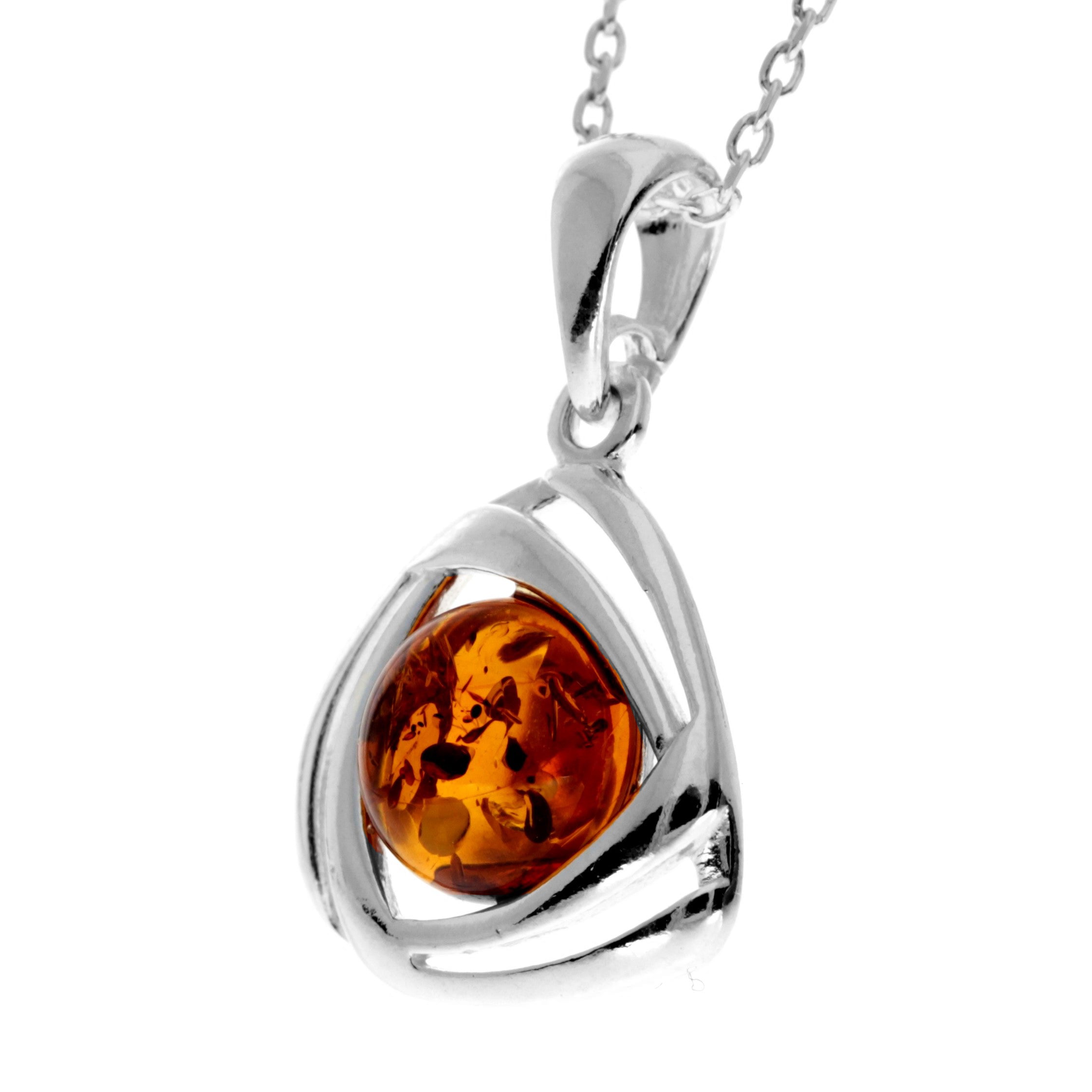 925 Sterling Silver & Genuine Baltic Amber Celtic Pendant - GL2038