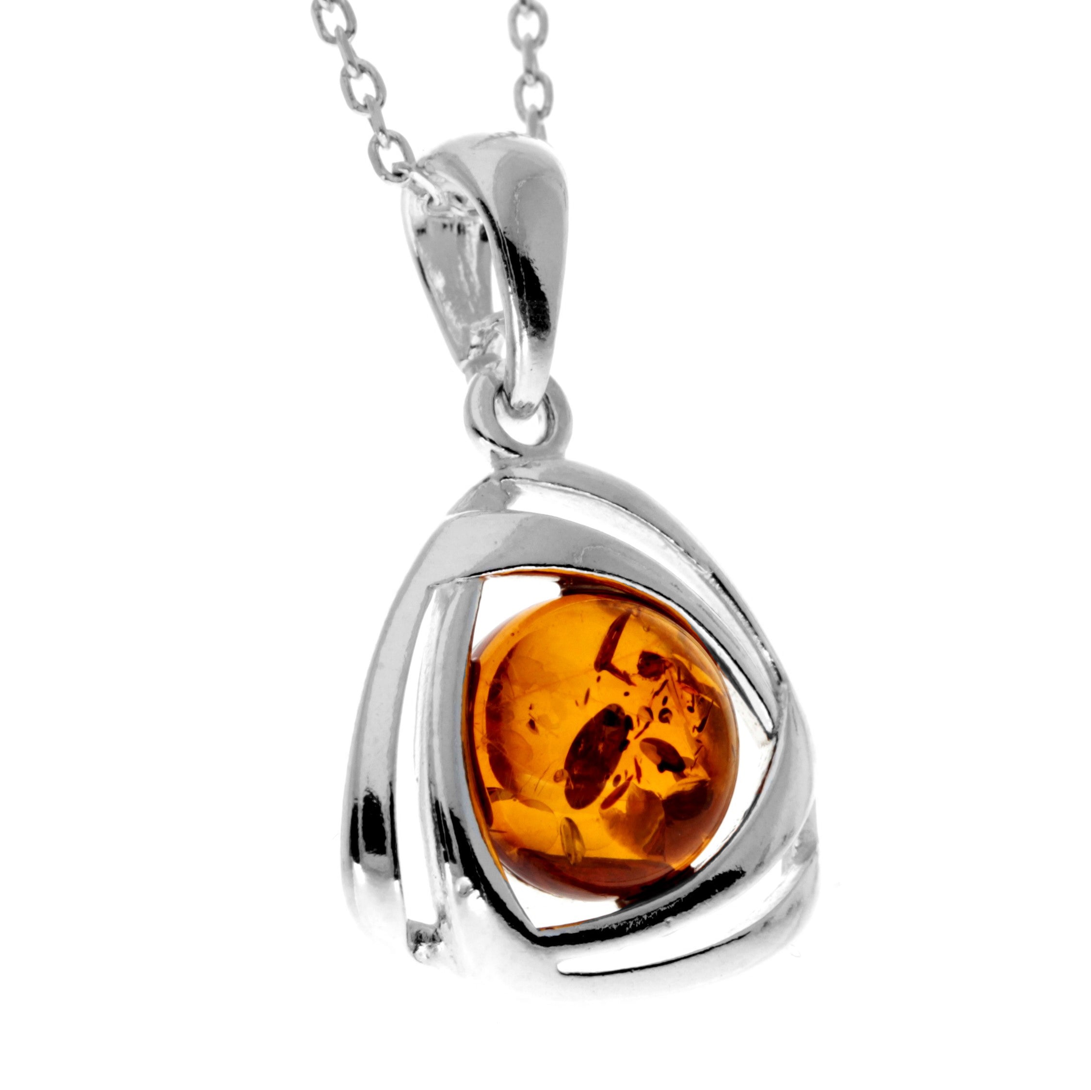 925 Sterling Silver & Genuine Baltic Amber Celtic Pendant - GL2038