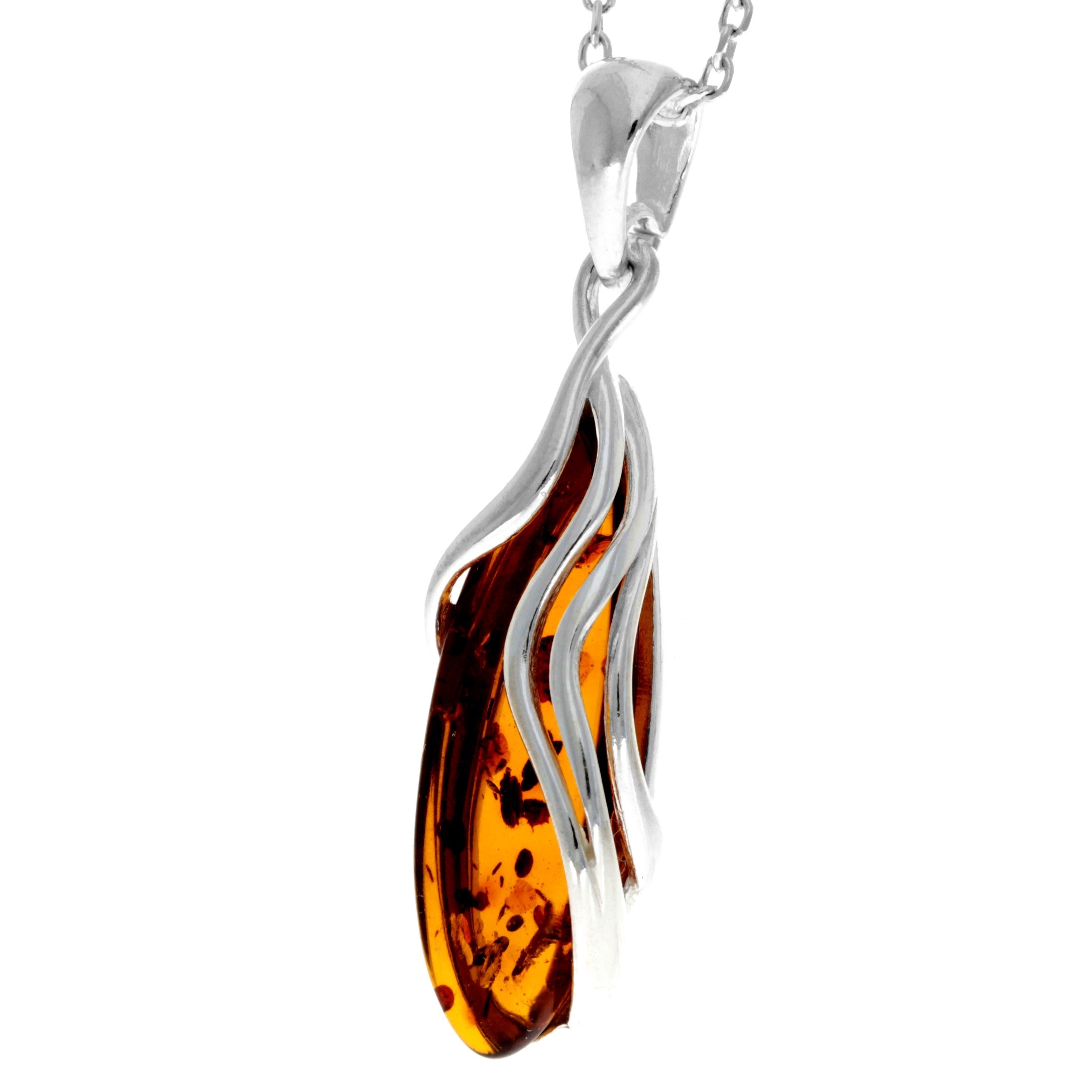 925 Sterling Silver & Genuine Baltic Amber Modern Pendant - GL2040