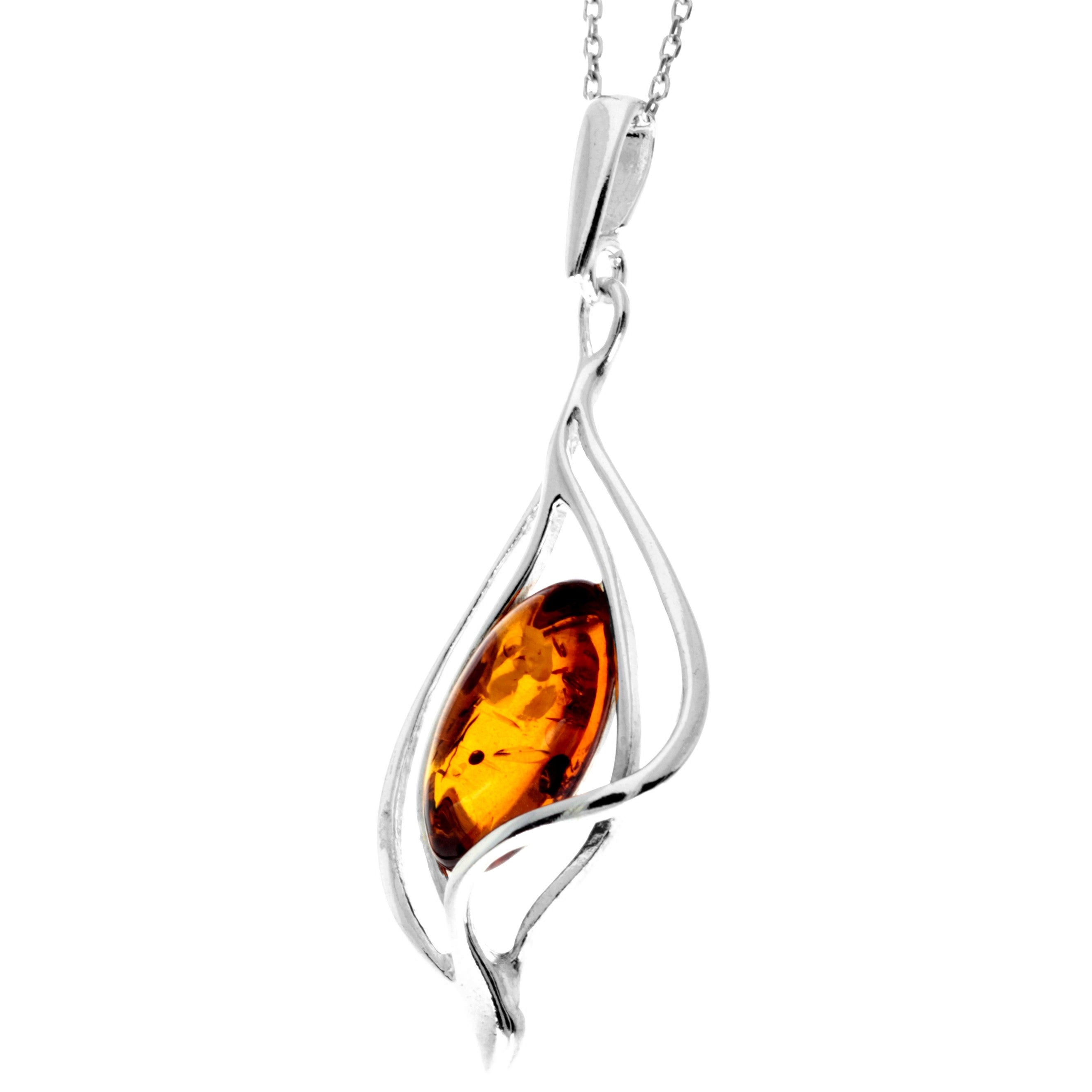 925 Sterling Silver & Genuine Baltic Amber Large Modern Pendant - GL208