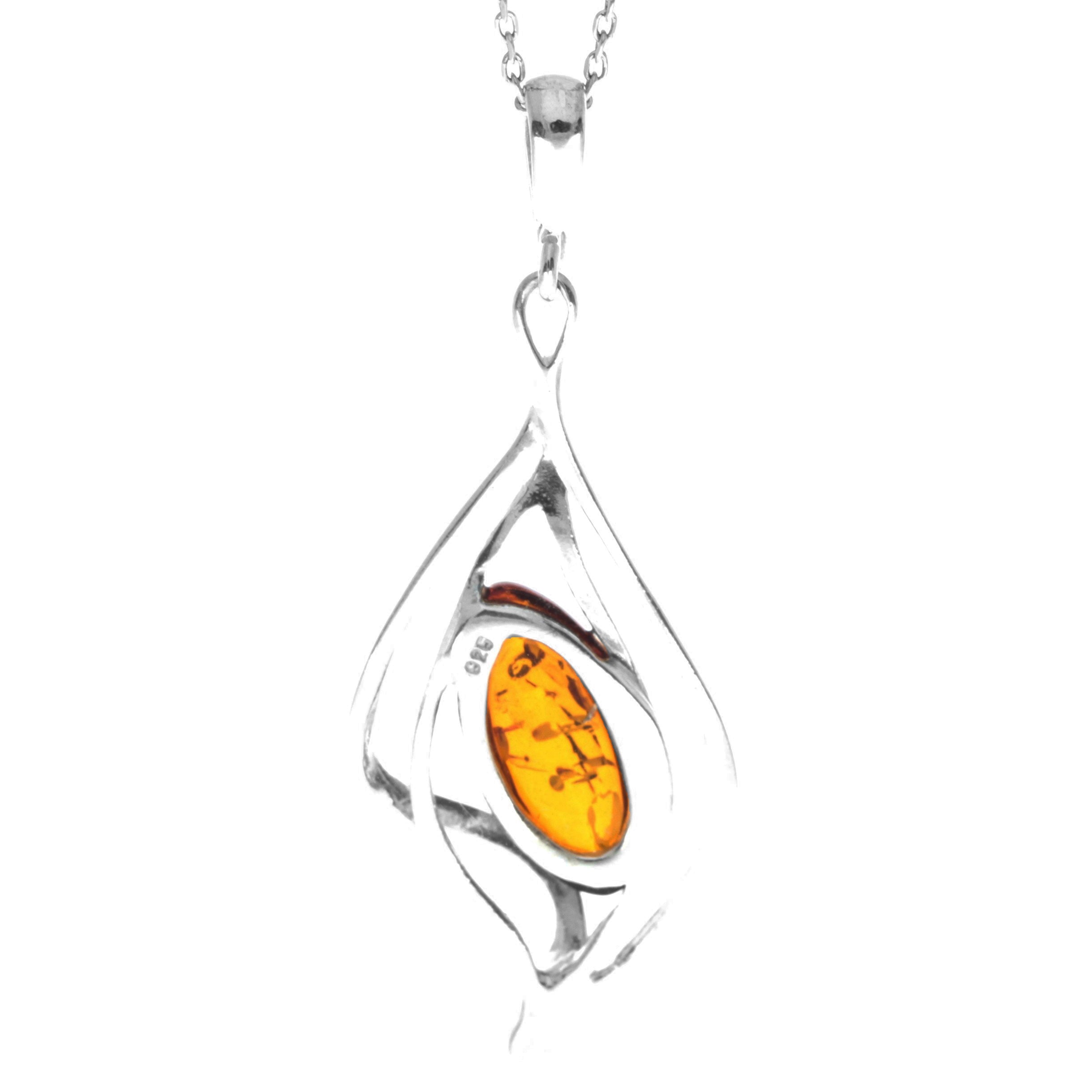 925 Sterling Silver & Genuine Baltic Amber Large Modern Pendant - GL208