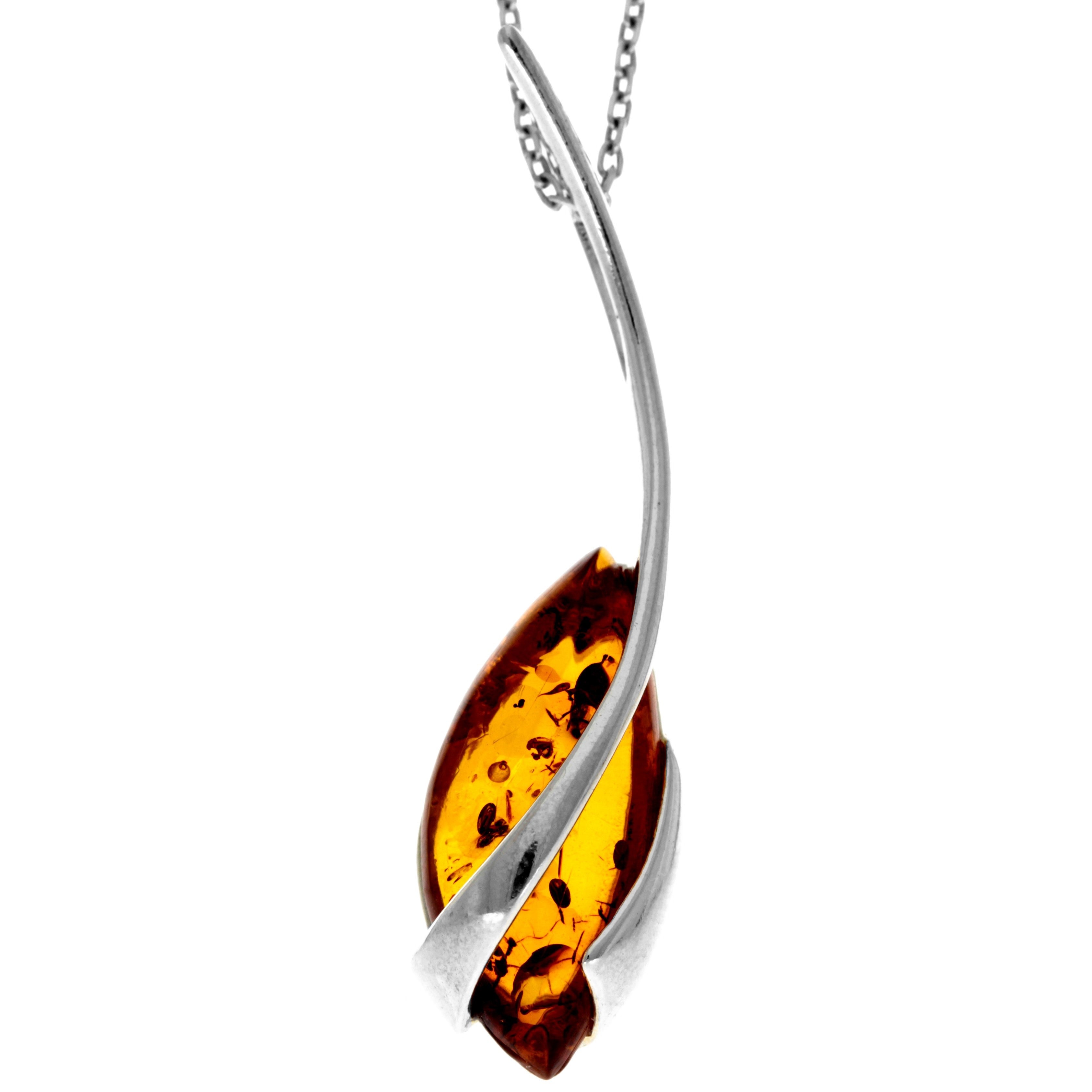 925 Sterling Silver & Genuine Baltic Amber Modern  Pendant GL215