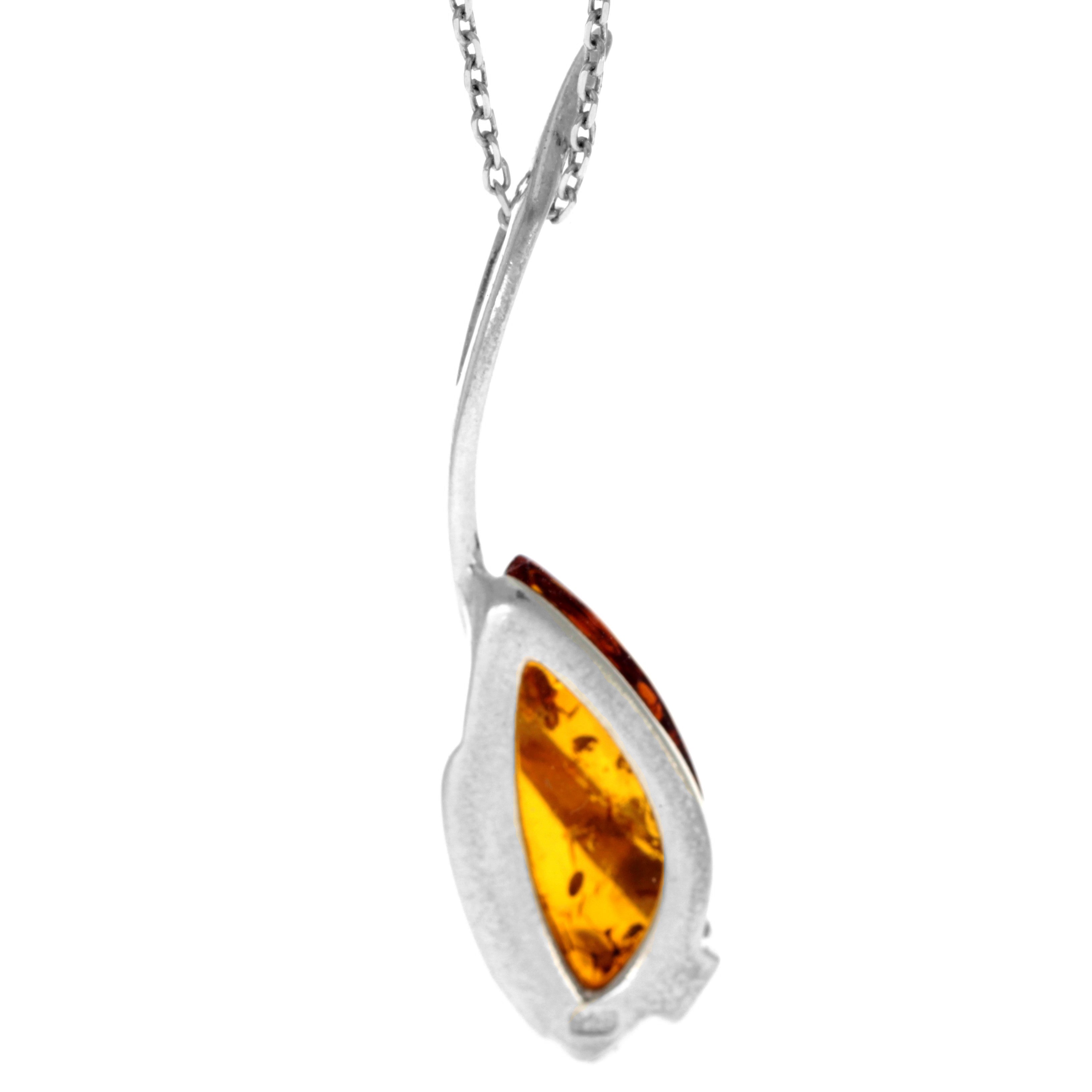 925 Sterling Silver & Genuine Baltic Amber Modern  Pendant GL215