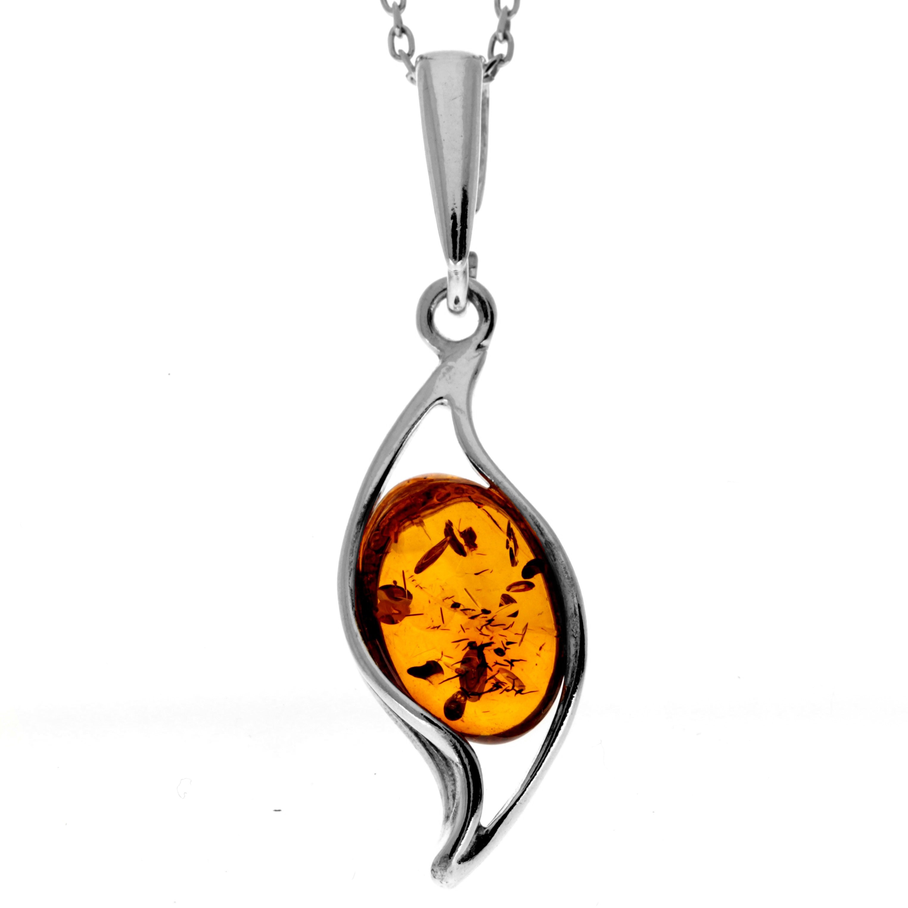 925 Sterling Silver & Genuine Baltic Amber  Modern Dial  Pendant - GL216