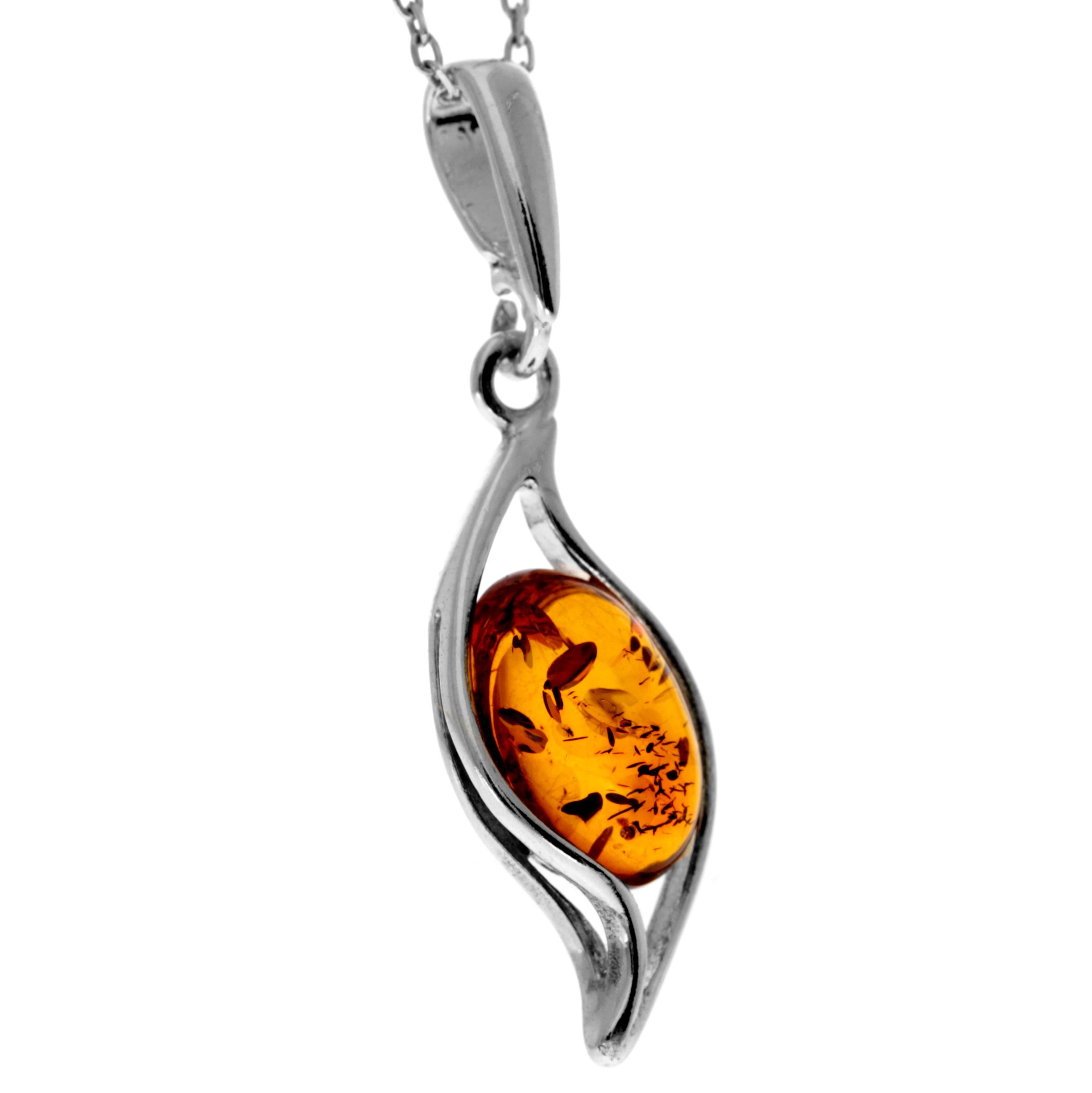 925 Sterling Silver & Genuine Baltic Amber  Modern Dial  Pendant - GL216