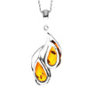 925 Sterling Silver & Genuine Baltic Amber Large Modern 2 Stones Pendant - GL218