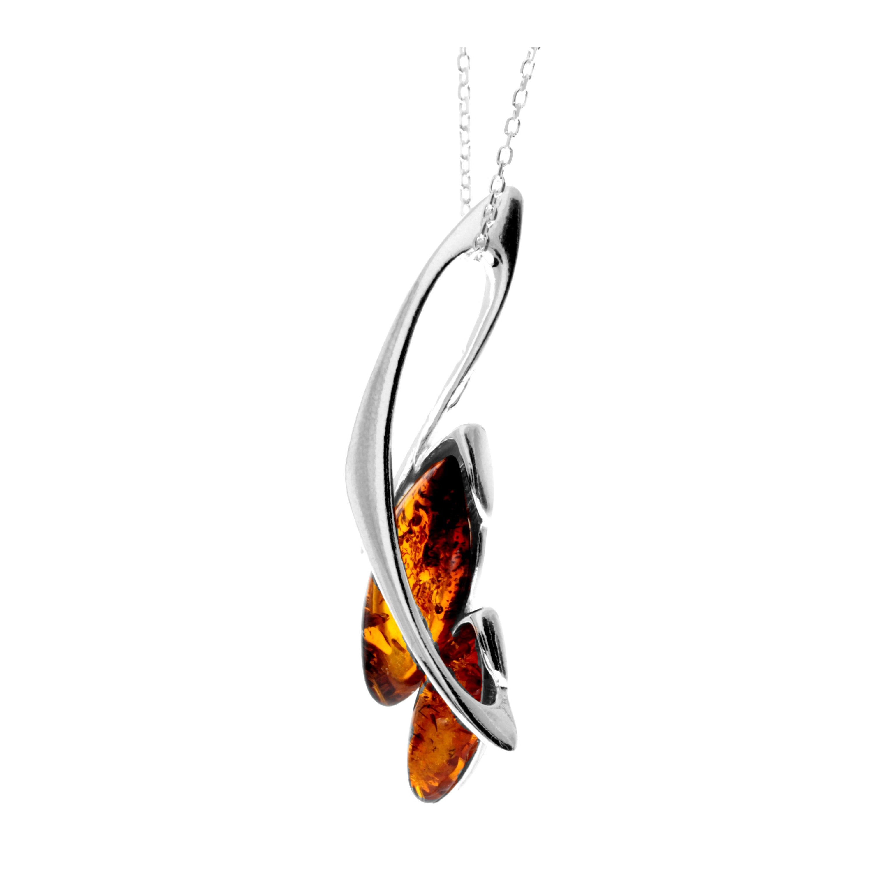 925 Sterling Silver & Genuine Baltic Amber Modern Pendant - GL221