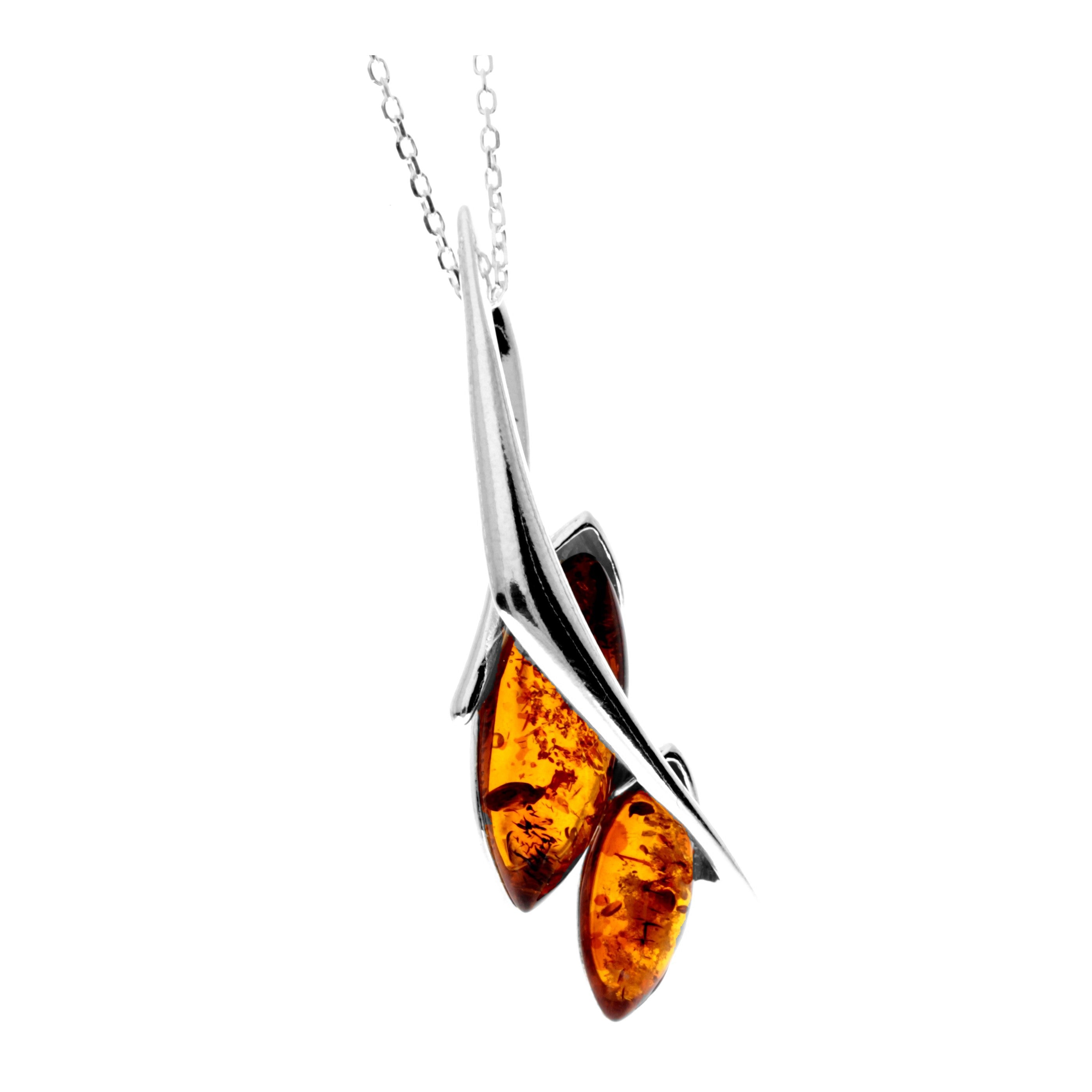 925 Sterling Silver & Genuine Baltic Amber Modern Pendant - GL221