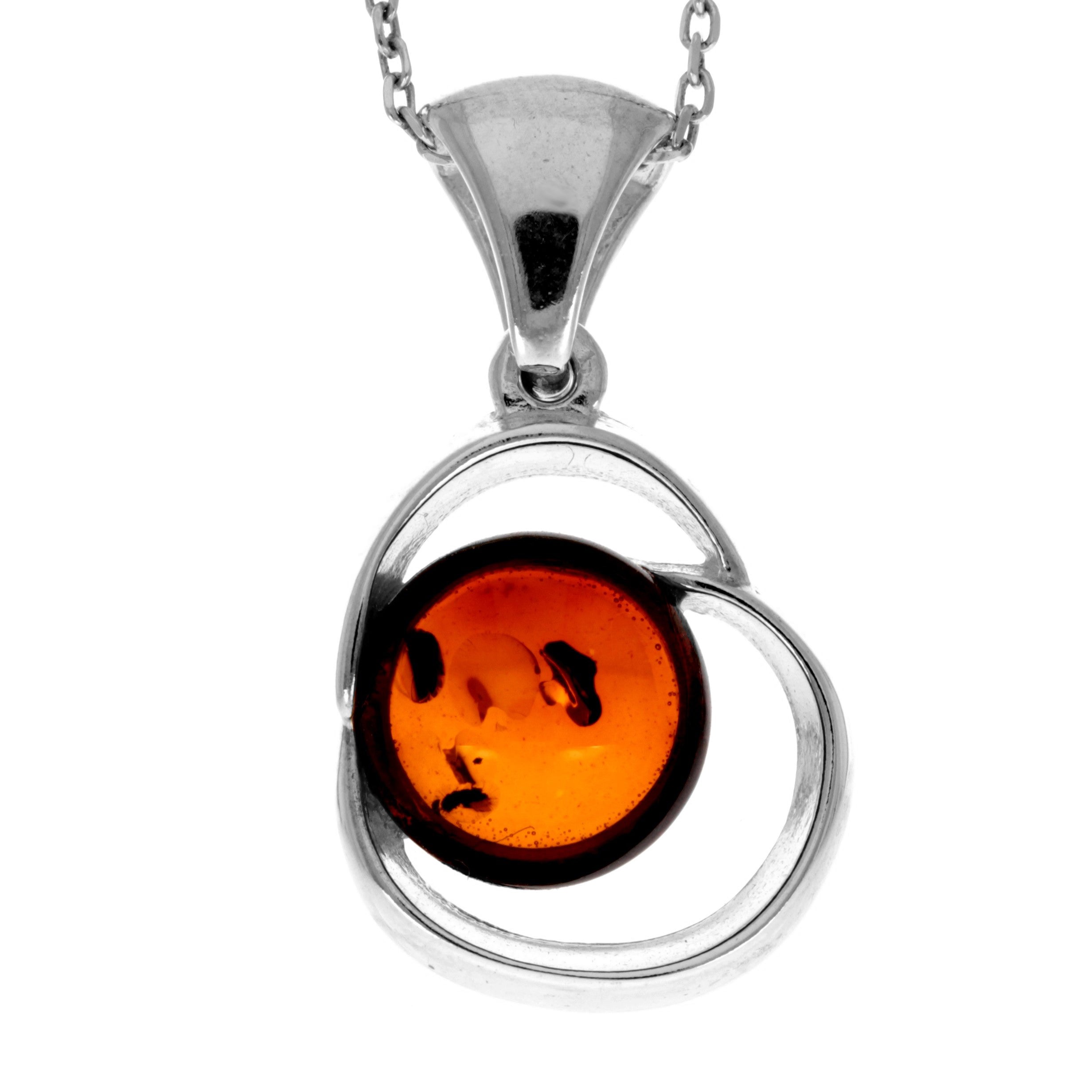 925 Sterling Silver & Genuine Baltic Amber Classic  Modern  Pendant - GL254