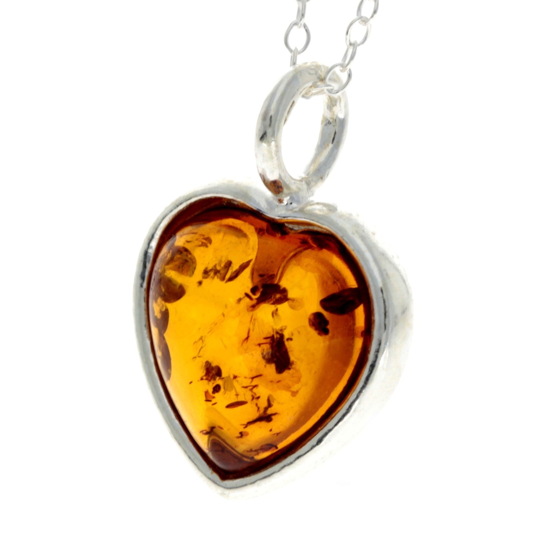 925 Sterling Silver & Genuine Baltic Amber Classic Heart Pendant - GL256