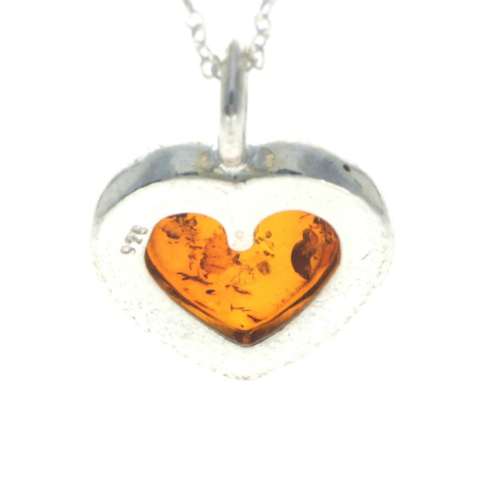 925 Sterling Silver & Genuine Baltic Amber Classic Heart Pendant - GL256