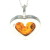 925 Sterling Silver & Genuine Baltic Amber Classic Heart Pendant - GL256