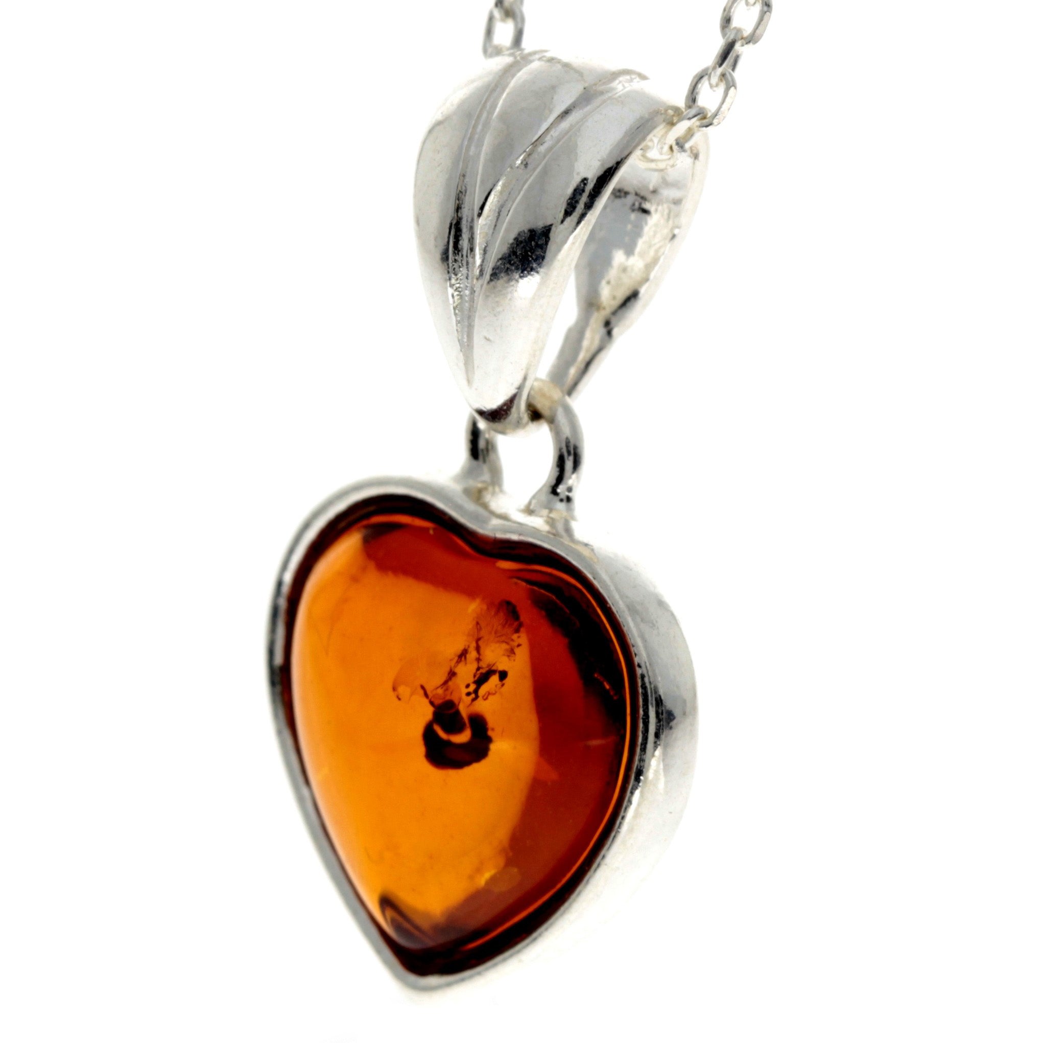 925 Sterling Silver & Genuine Baltic Amber Classic Heart Pendant - GL256B