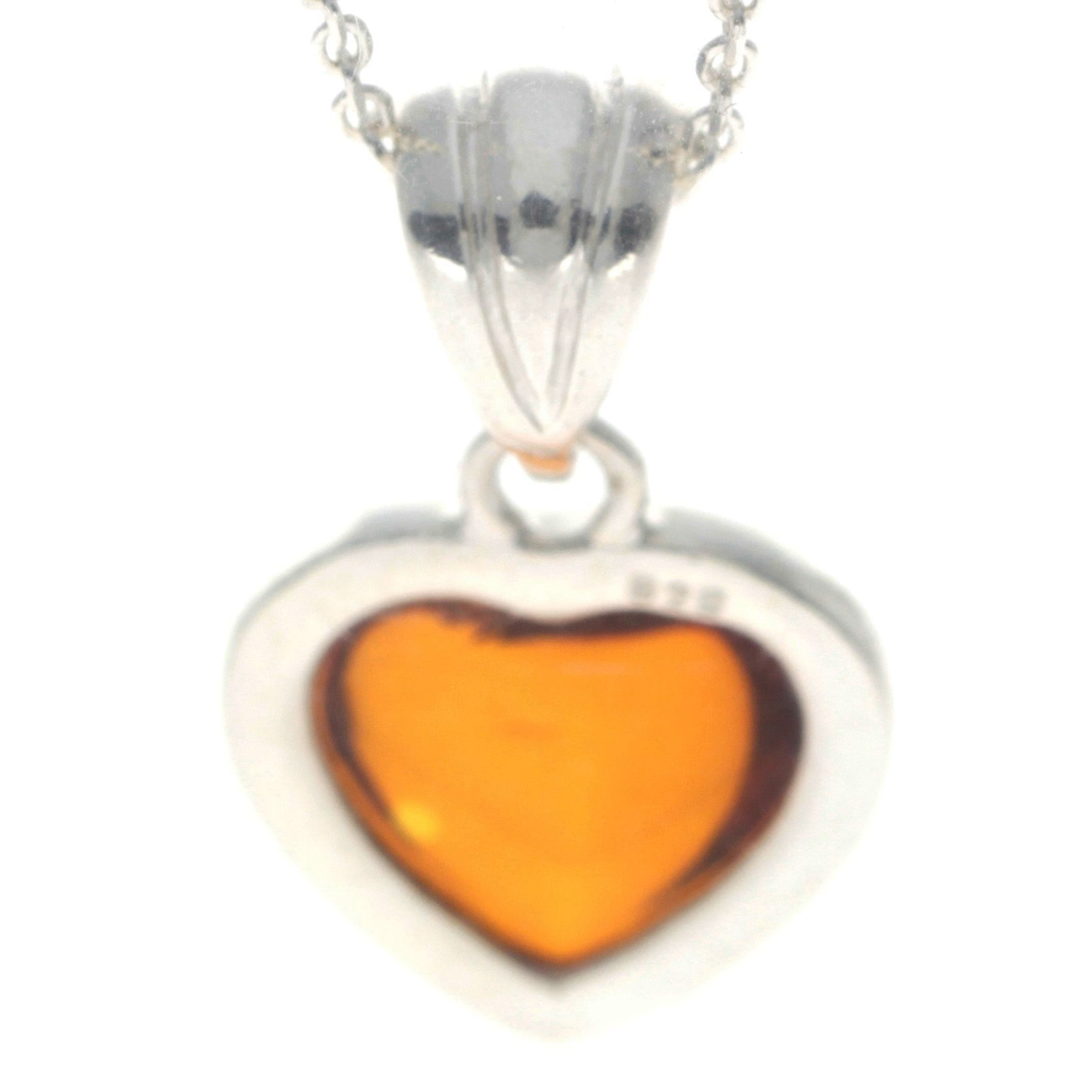 925 Sterling Silver & Genuine Baltic Amber Classic Heart Pendant - GL256B