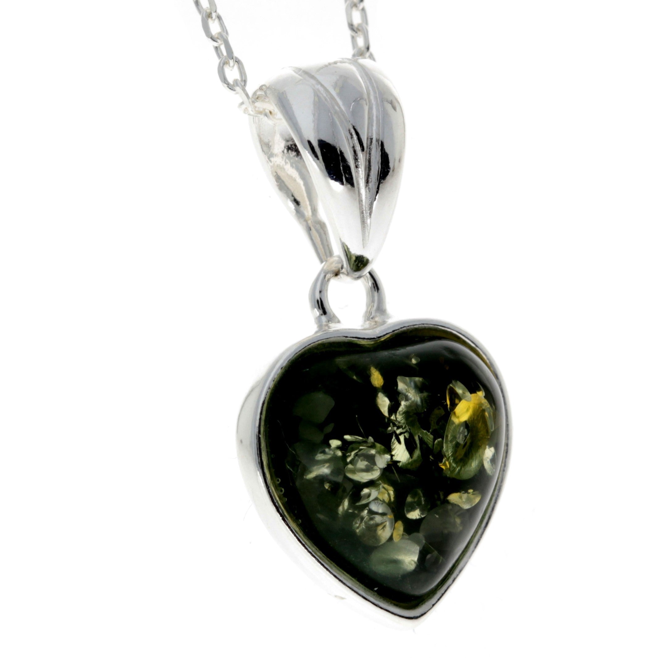 925 Sterling Silver & Genuine Baltic Amber Classic Heart Pendant - GL256B