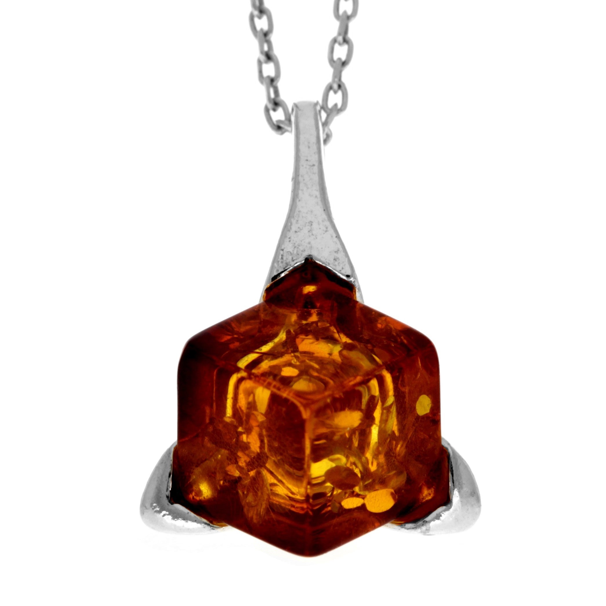 925 Sterling Silver & Genuine Baltic Amber Classic  Modern  Square Pendant - GL261