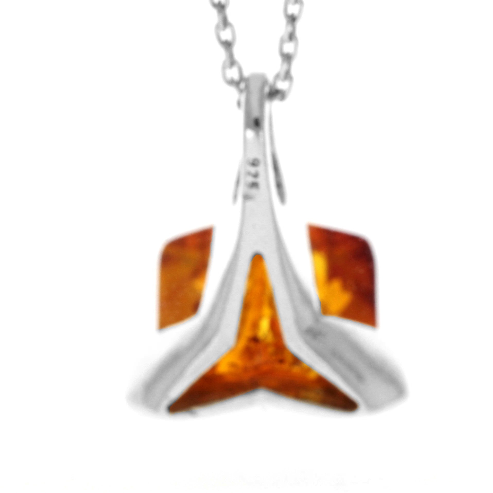 925 Sterling Silver & Genuine Baltic Amber Classic  Modern  Square Pendant - GL261